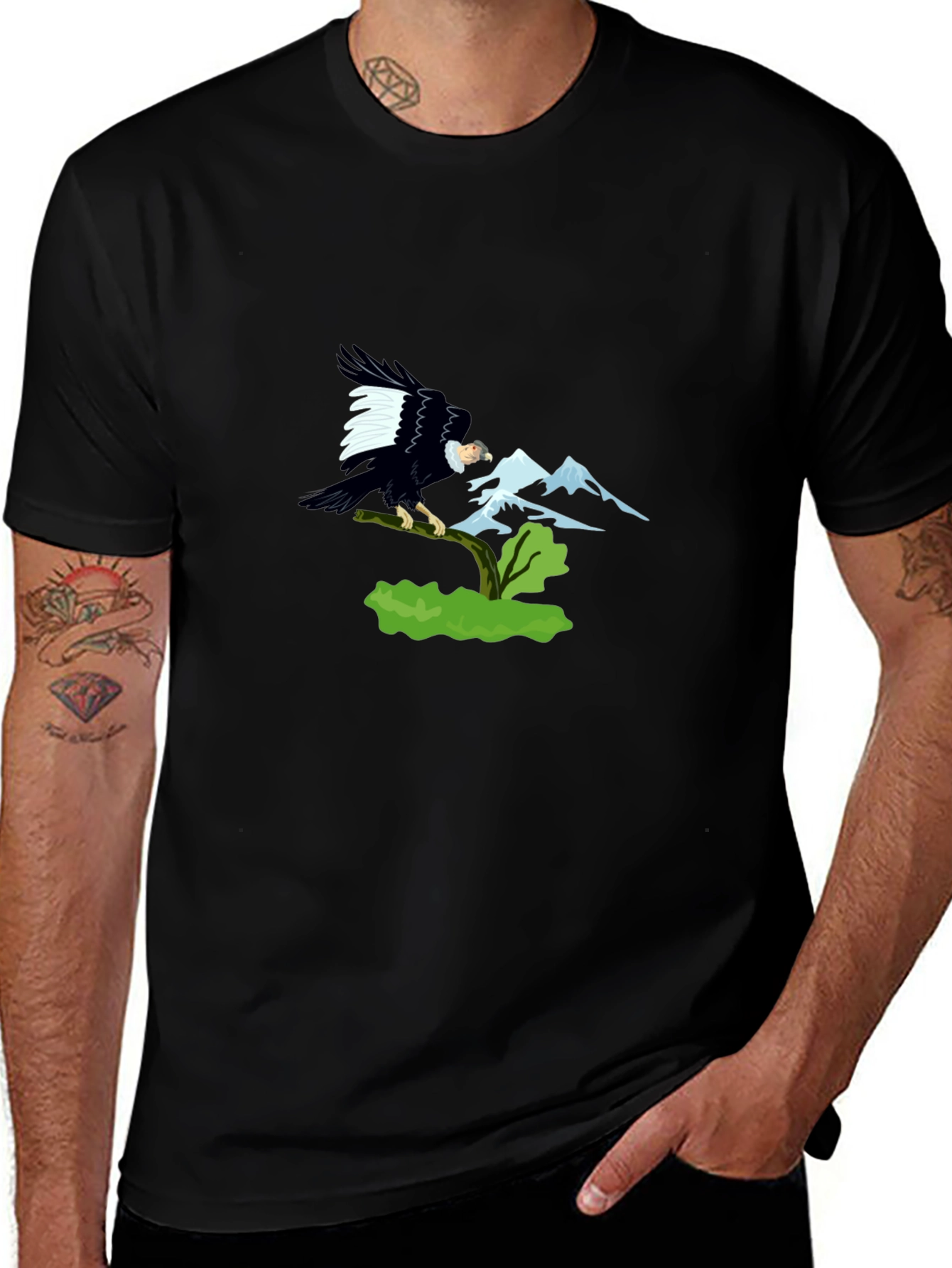 Eagle Mountain Graphic Tee - Black Cotton T-Shirt