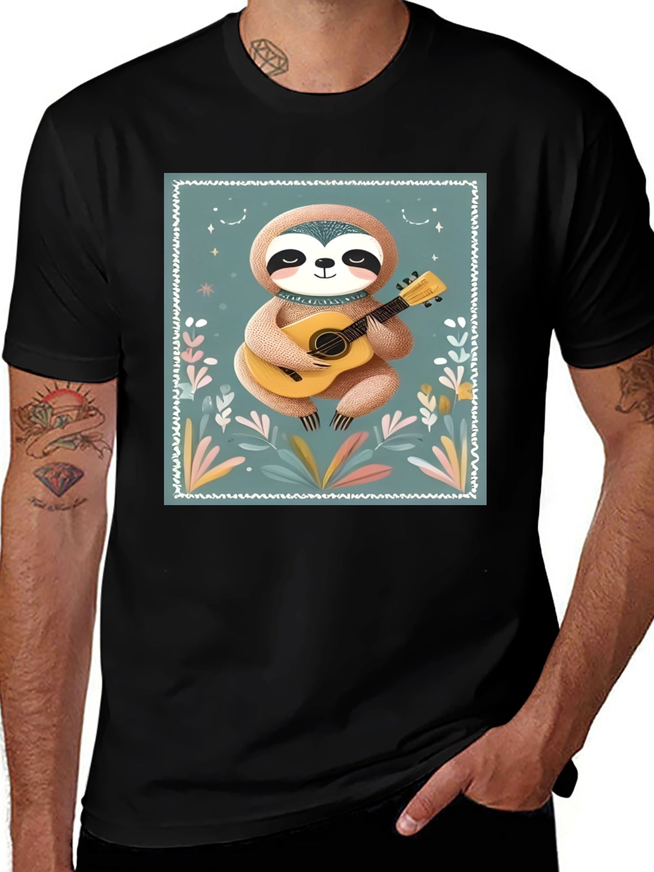 Sloth Guitarist Graphic Tee - Black