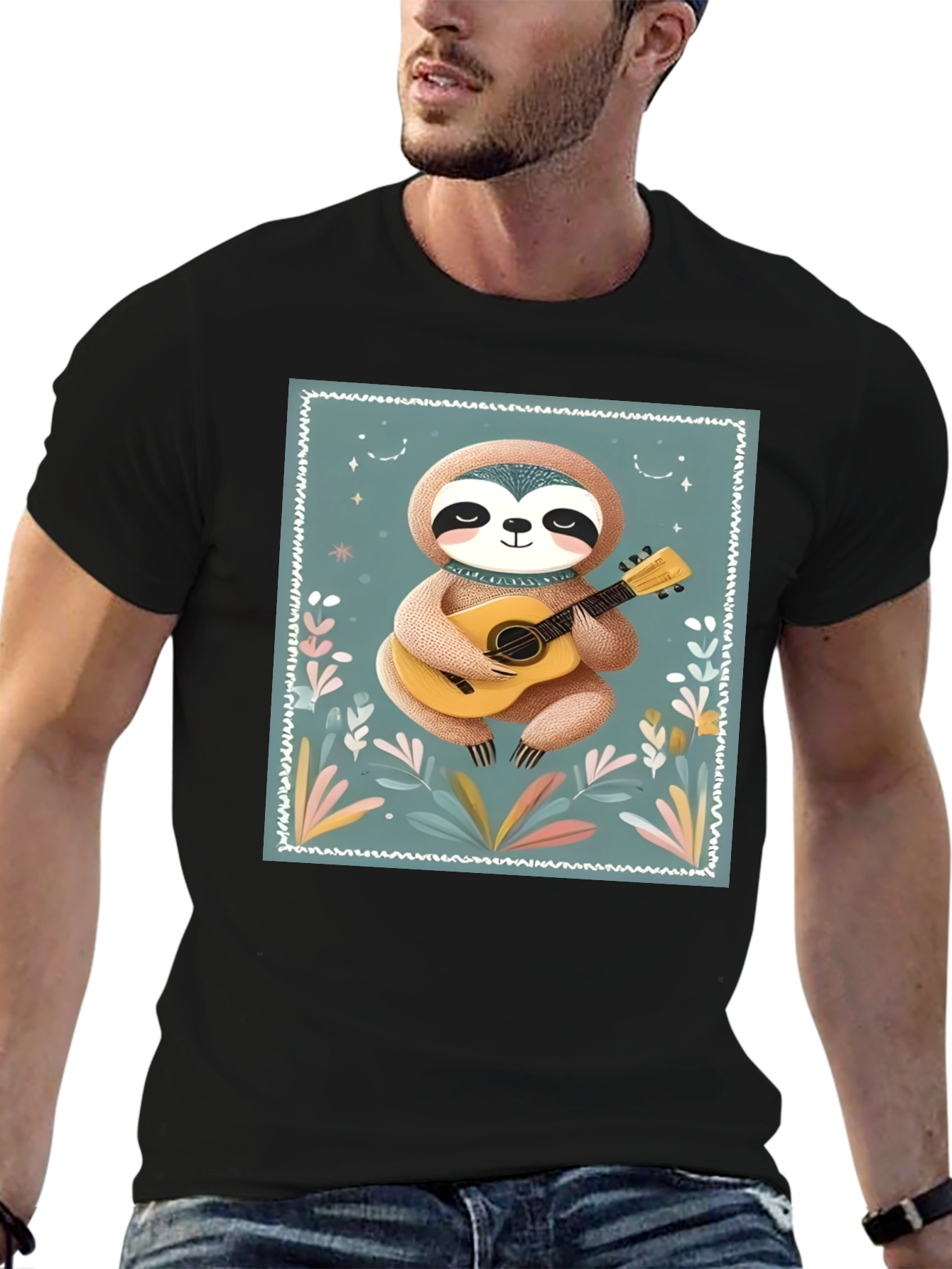 Sloth Guitarist Graphic Tee - Black