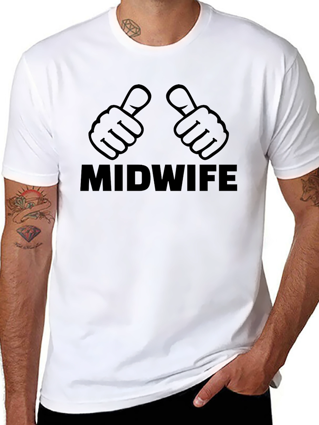 Midwife Thumbs Up Graphic Tee - Black Cotton T-Shirt