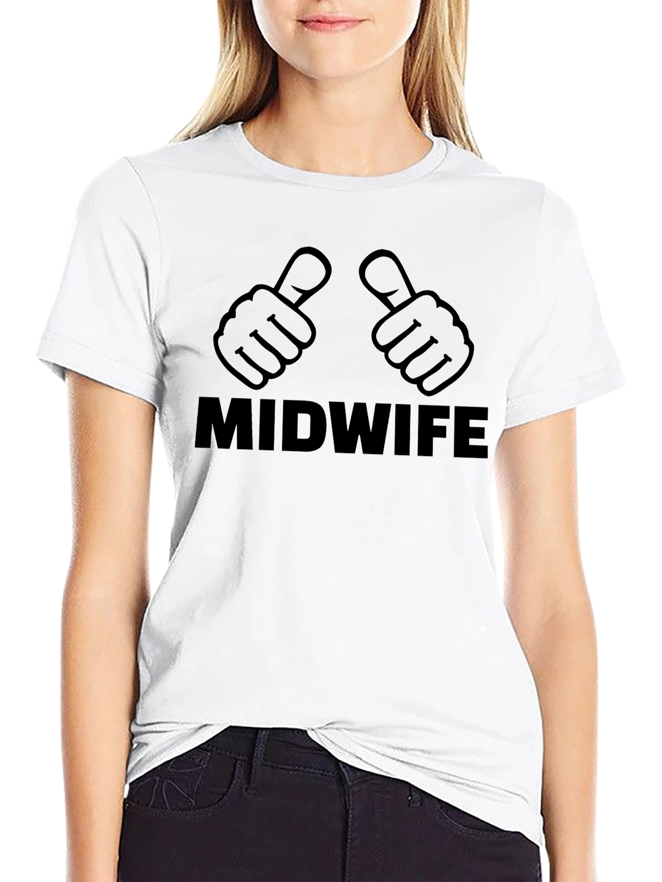 Midwife Thumbs Up Graphic Tee - Black Cotton T-Shirt