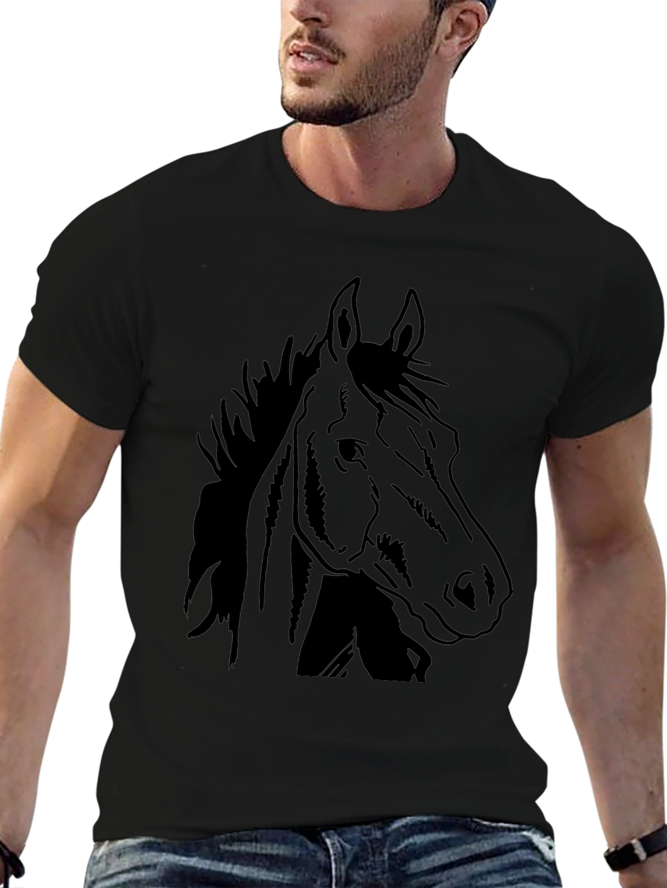 Black Horse Graphic Tee - Mens Casual T-Shirt
