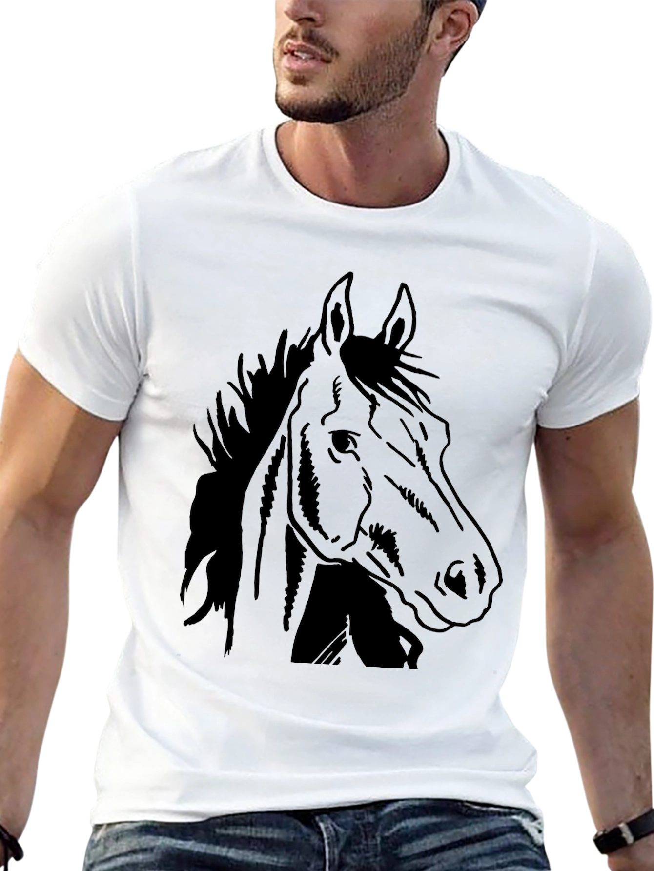 Black Horse Graphic Tee - Mens Casual T-Shirt