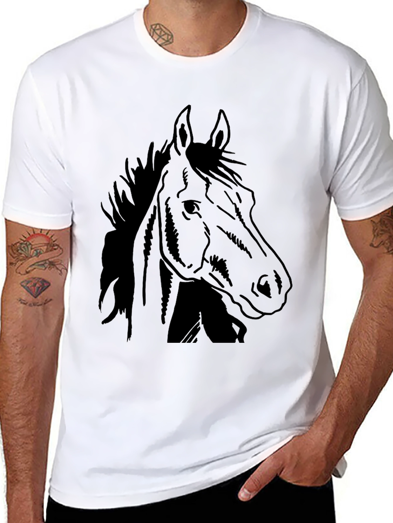 Black Horse Graphic Tee - Mens Casual T-Shirt