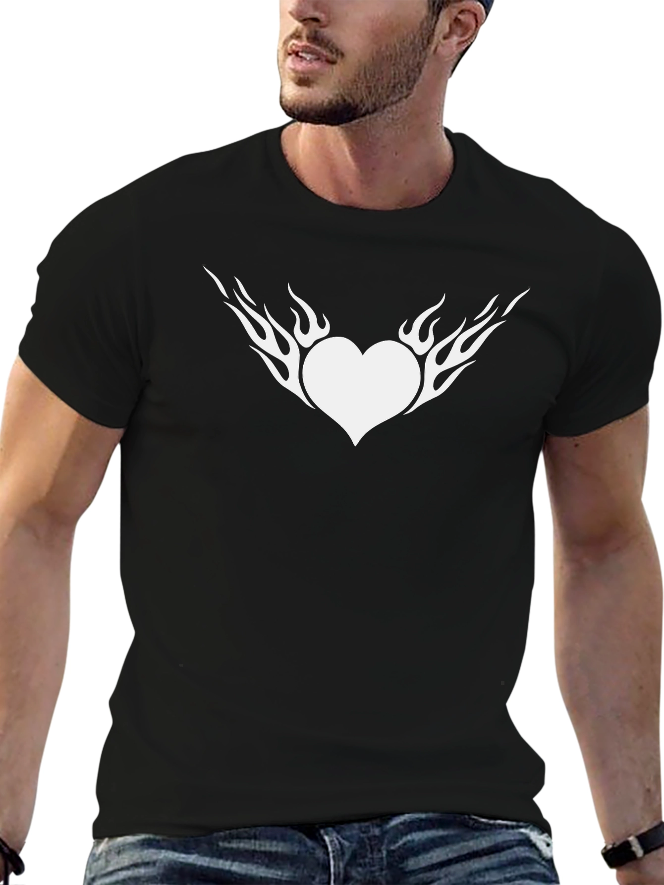Flaming Heart Graphic Tee - Black
