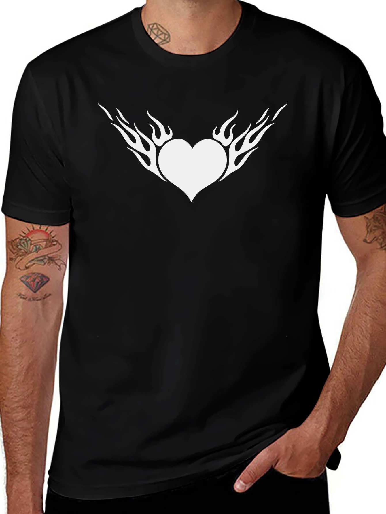 Flaming Heart Graphic Tee - Black