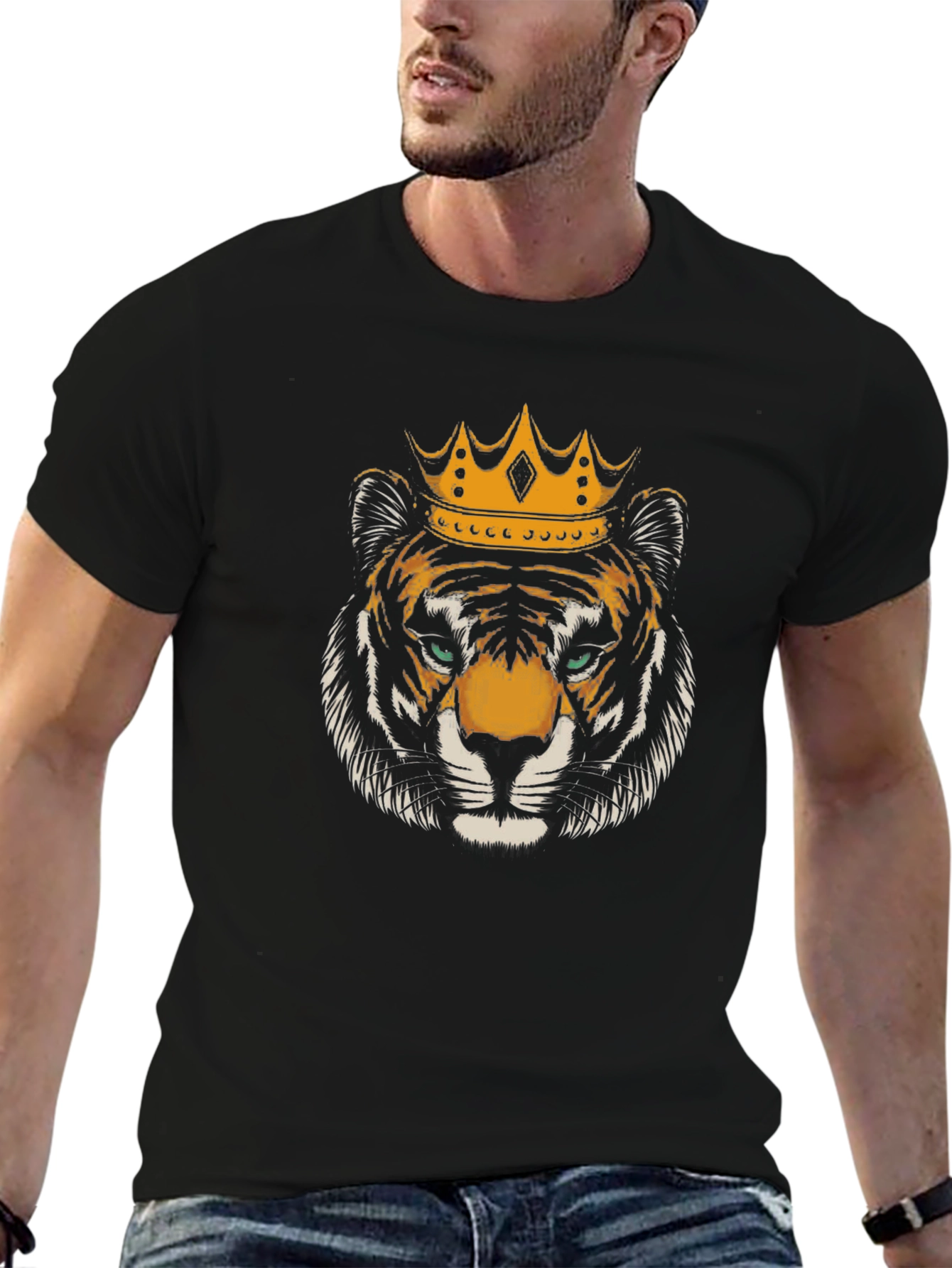 King Tiger Graphic Tee - Bold Black Cotton Shirt