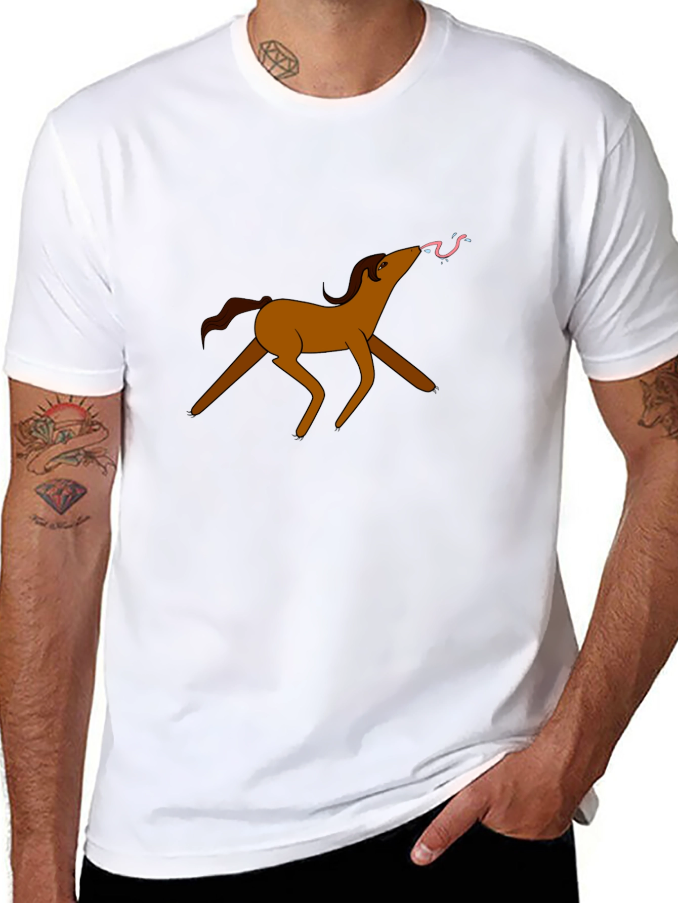 Cartoon Horse Black T-Shirt