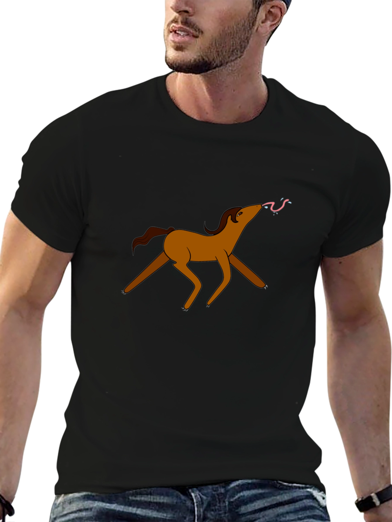 Cartoon Horse Black T-Shirt
