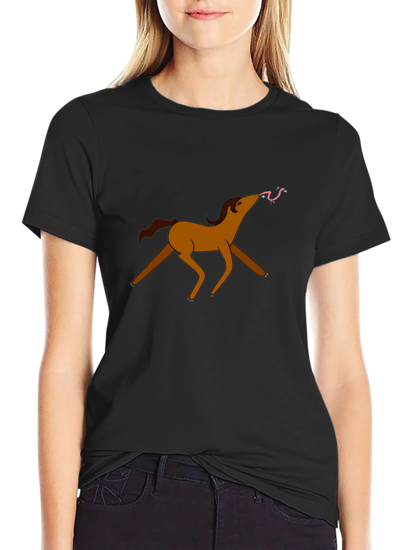 Cartoon Horse Black T-Shirt