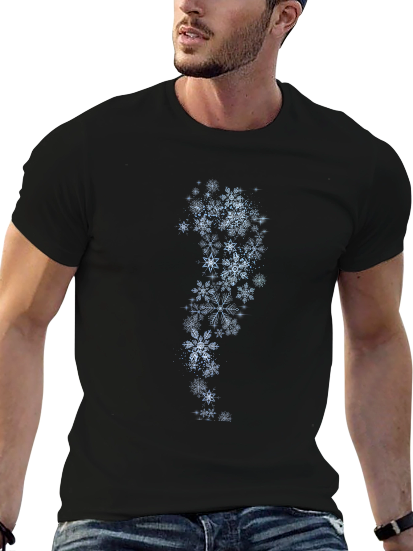 Snowflake Print Black T-Shirt
