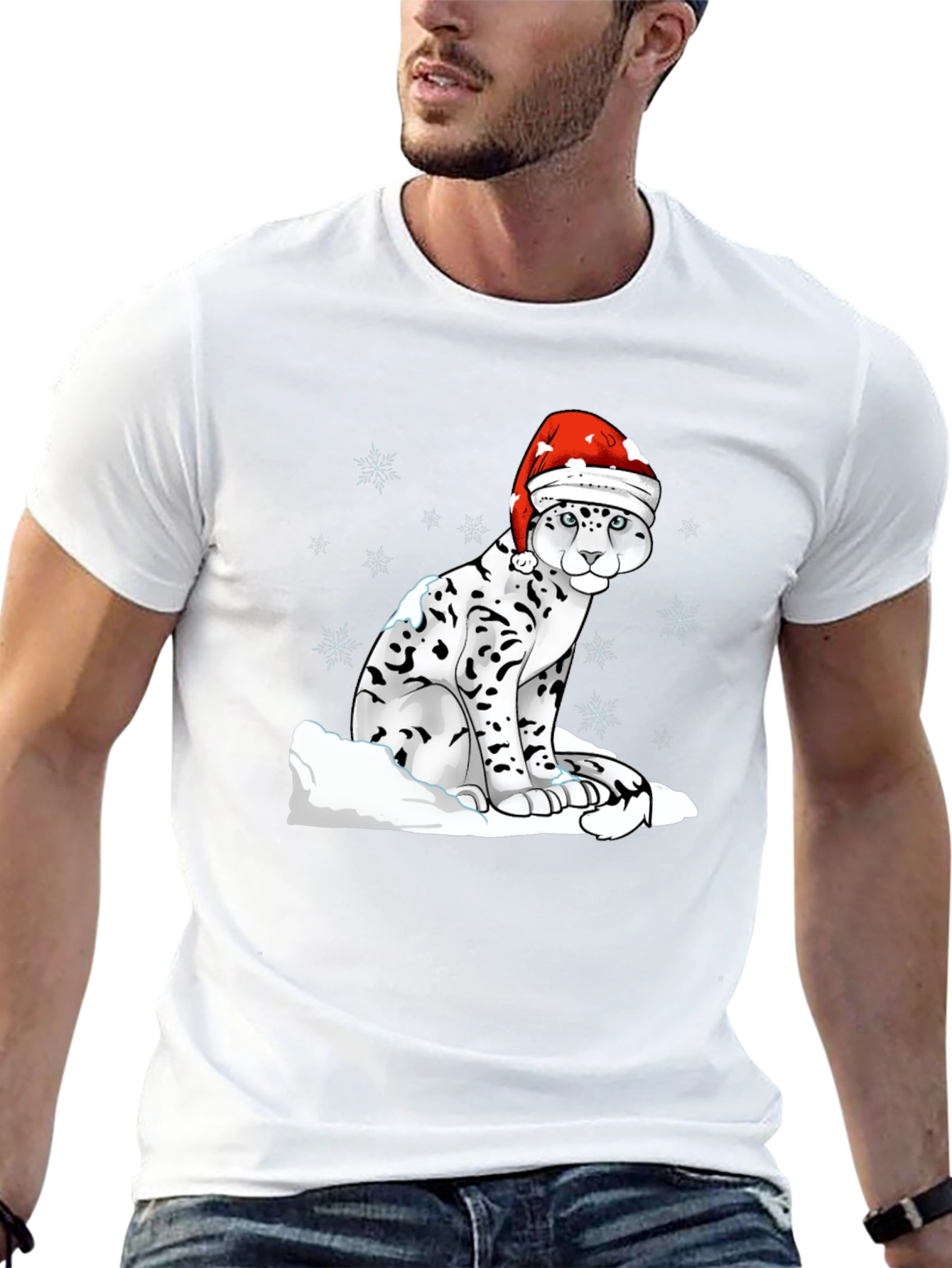 Holiday Leopard T-Shirt - Christmas Santa Hat