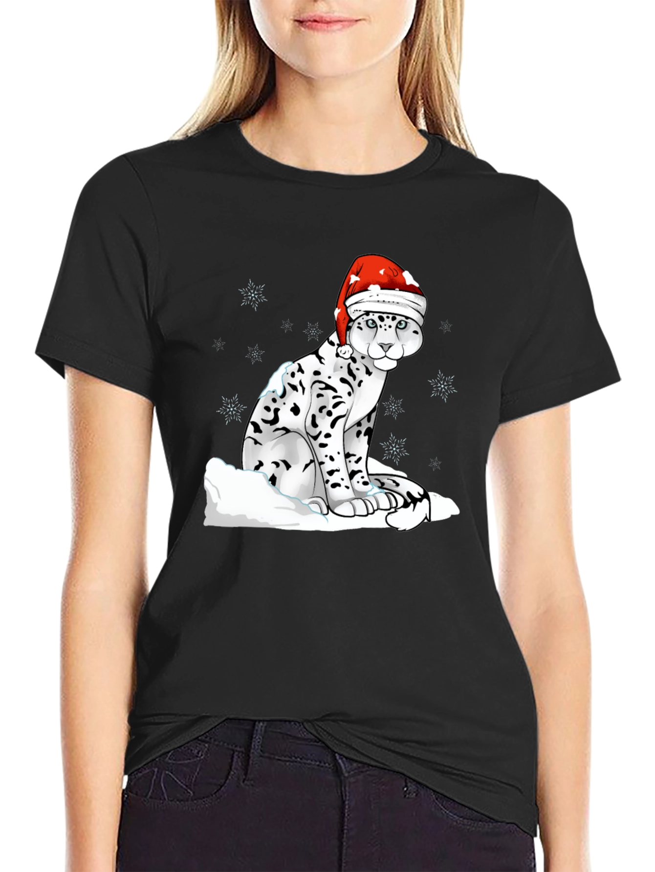 Holiday Leopard T-Shirt - Christmas Santa Hat