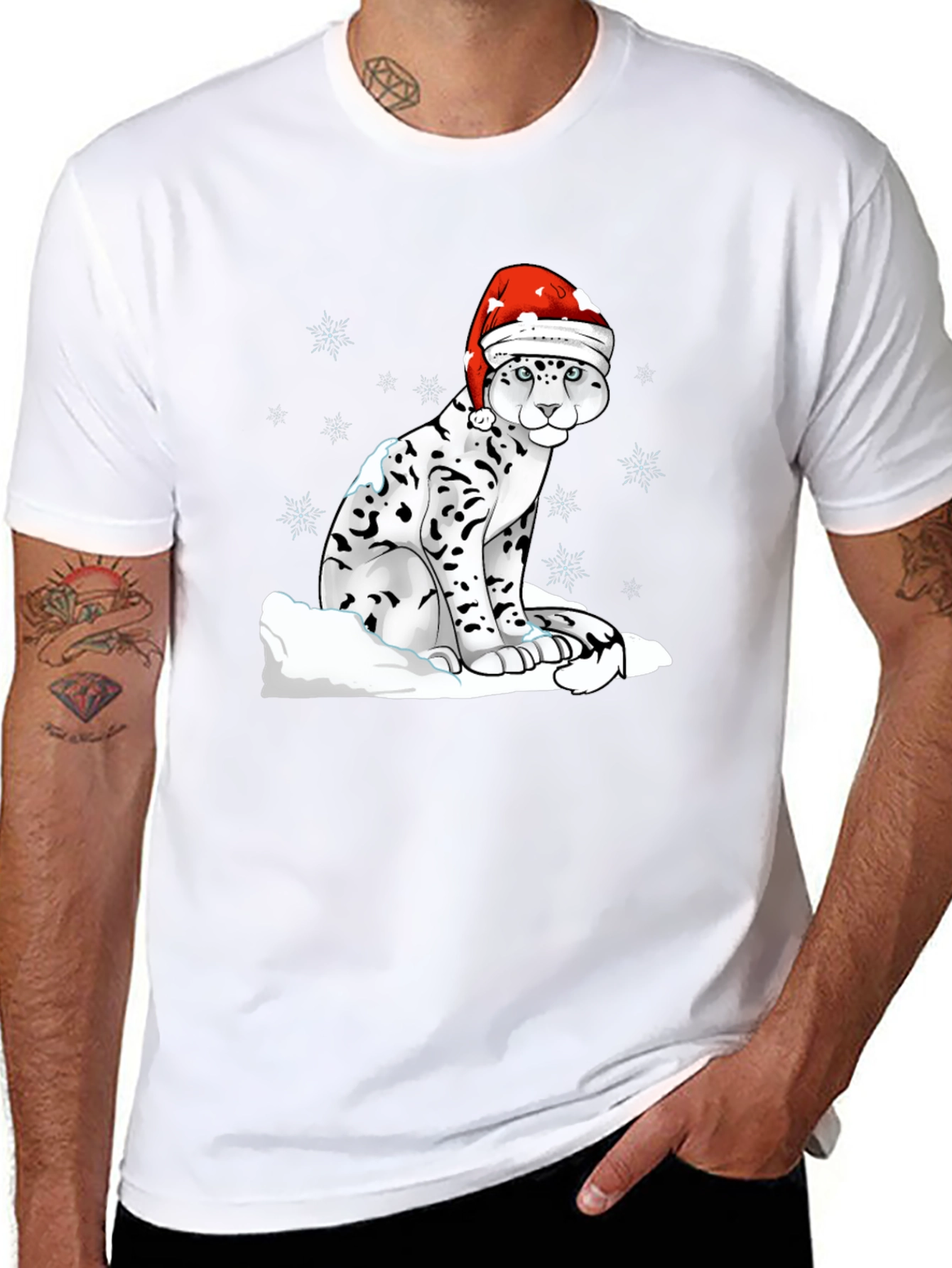 Holiday Leopard T-Shirt - Christmas Santa Hat