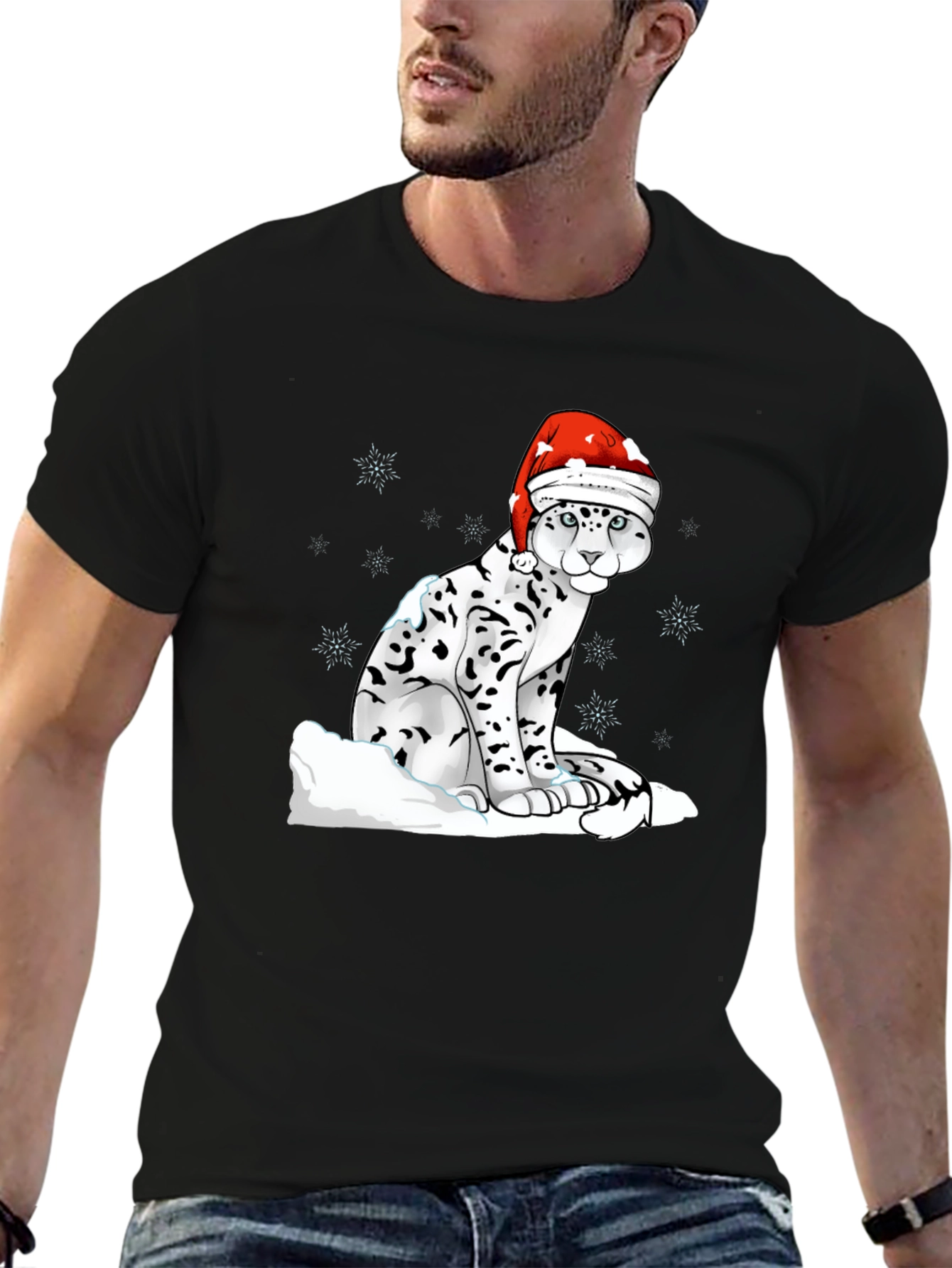Holiday Leopard T-Shirt - Christmas Santa Hat