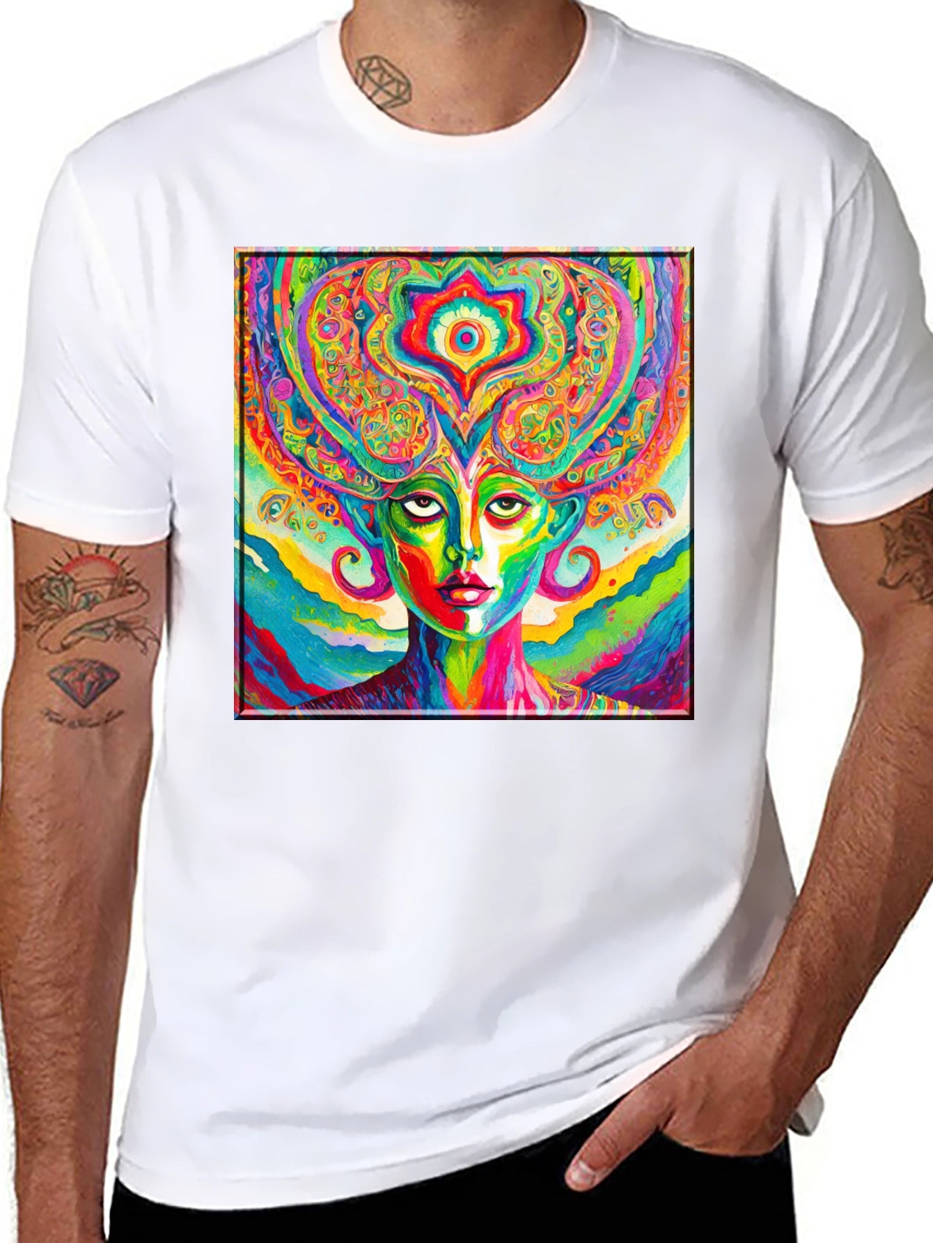 Psychedelic Woman Graphic Black T-Shirt