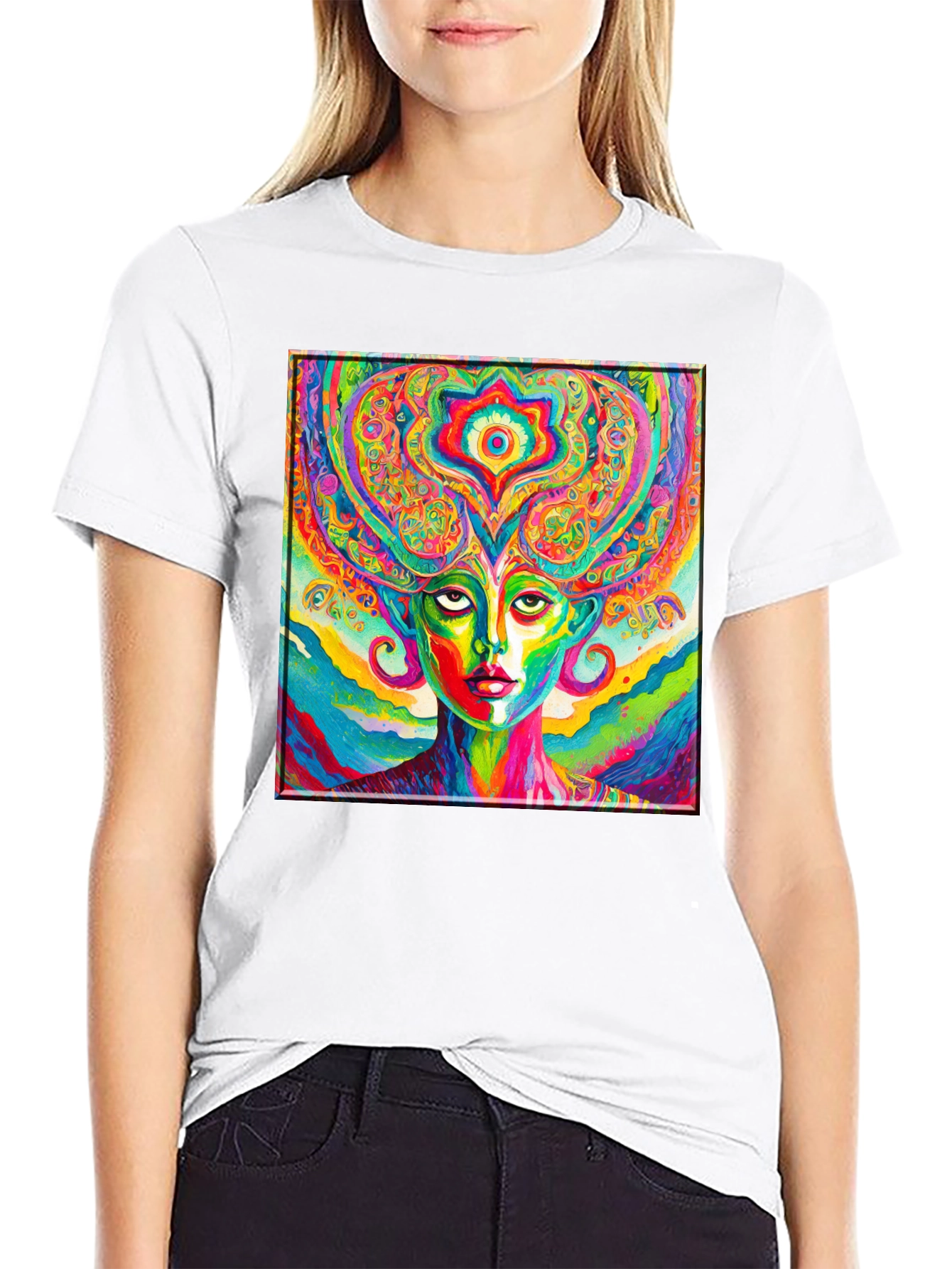 Psychedelic Woman Graphic Black T-Shirt