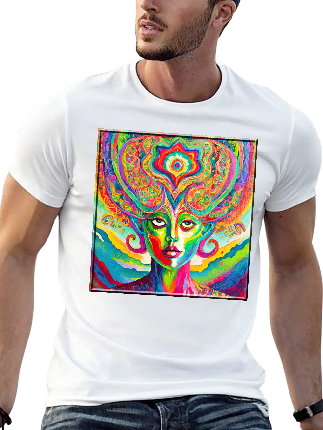 Psychedelic Woman Graphic Black T-Shirt