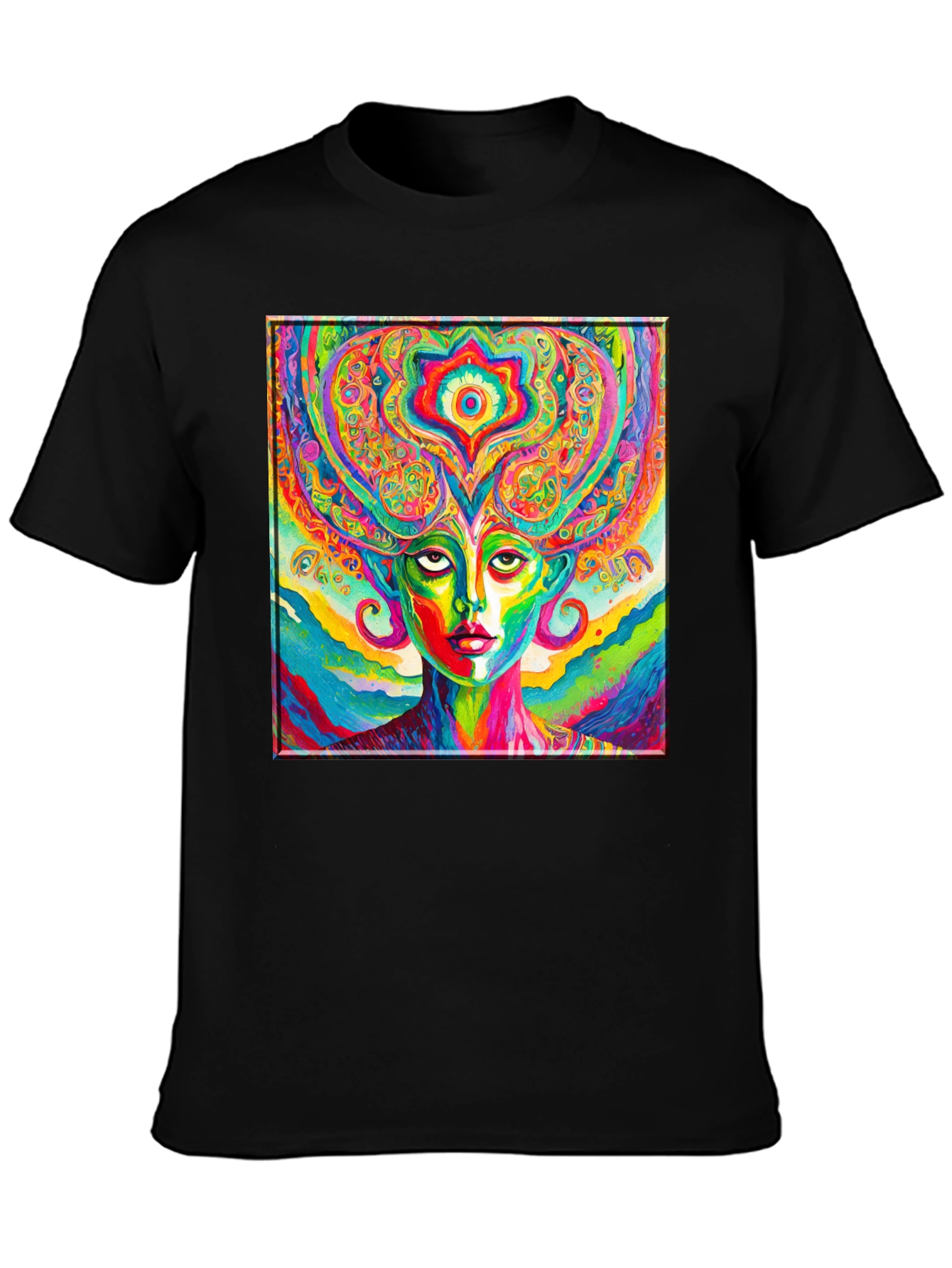 Psychedelic Woman Graphic Black T-Shirt