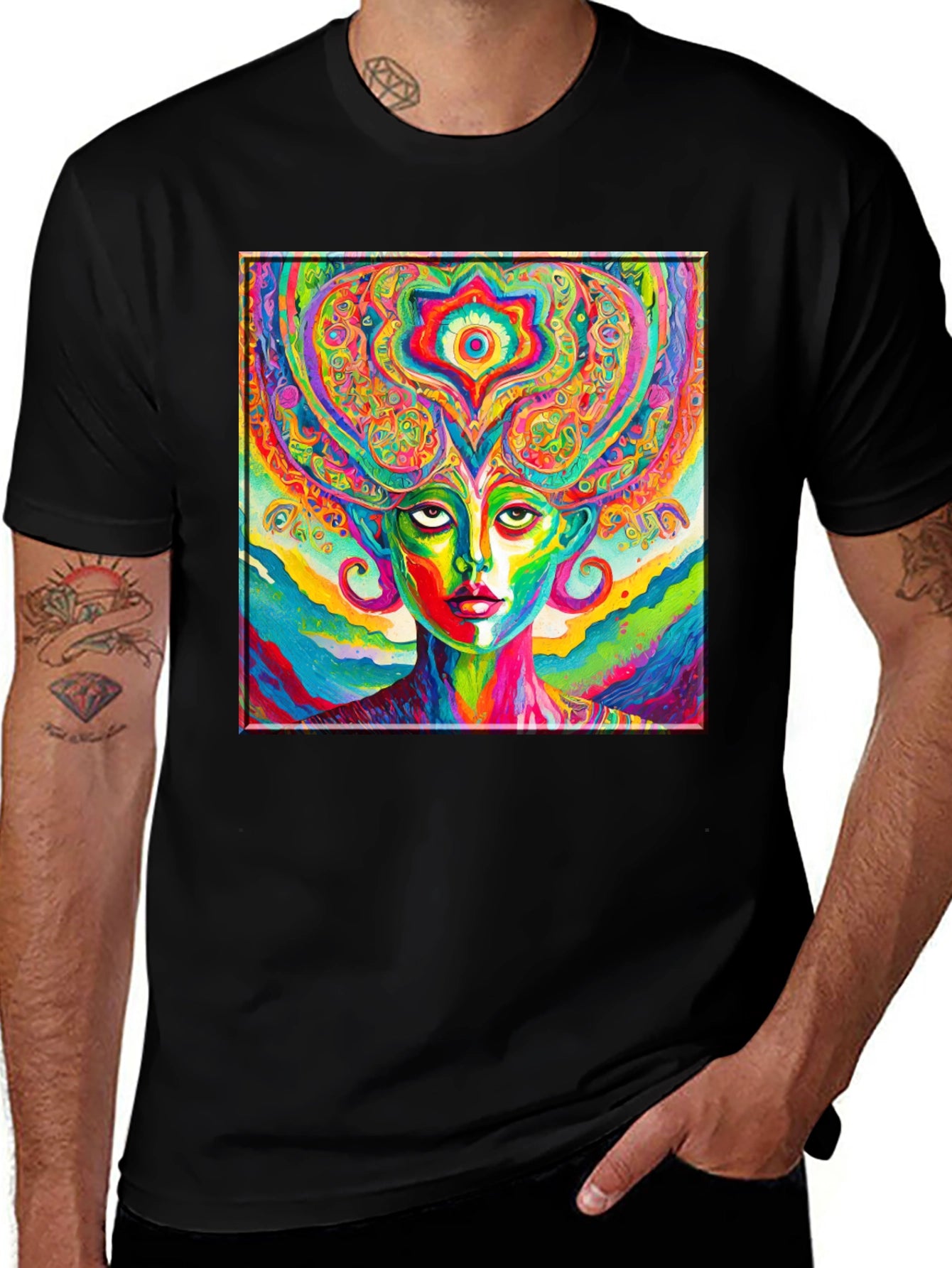 Psychedelic Woman Graphic Black T-Shirt