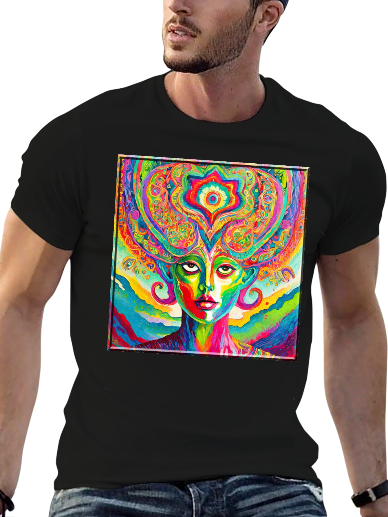 Psychedelic Woman Graphic Black T-Shirt