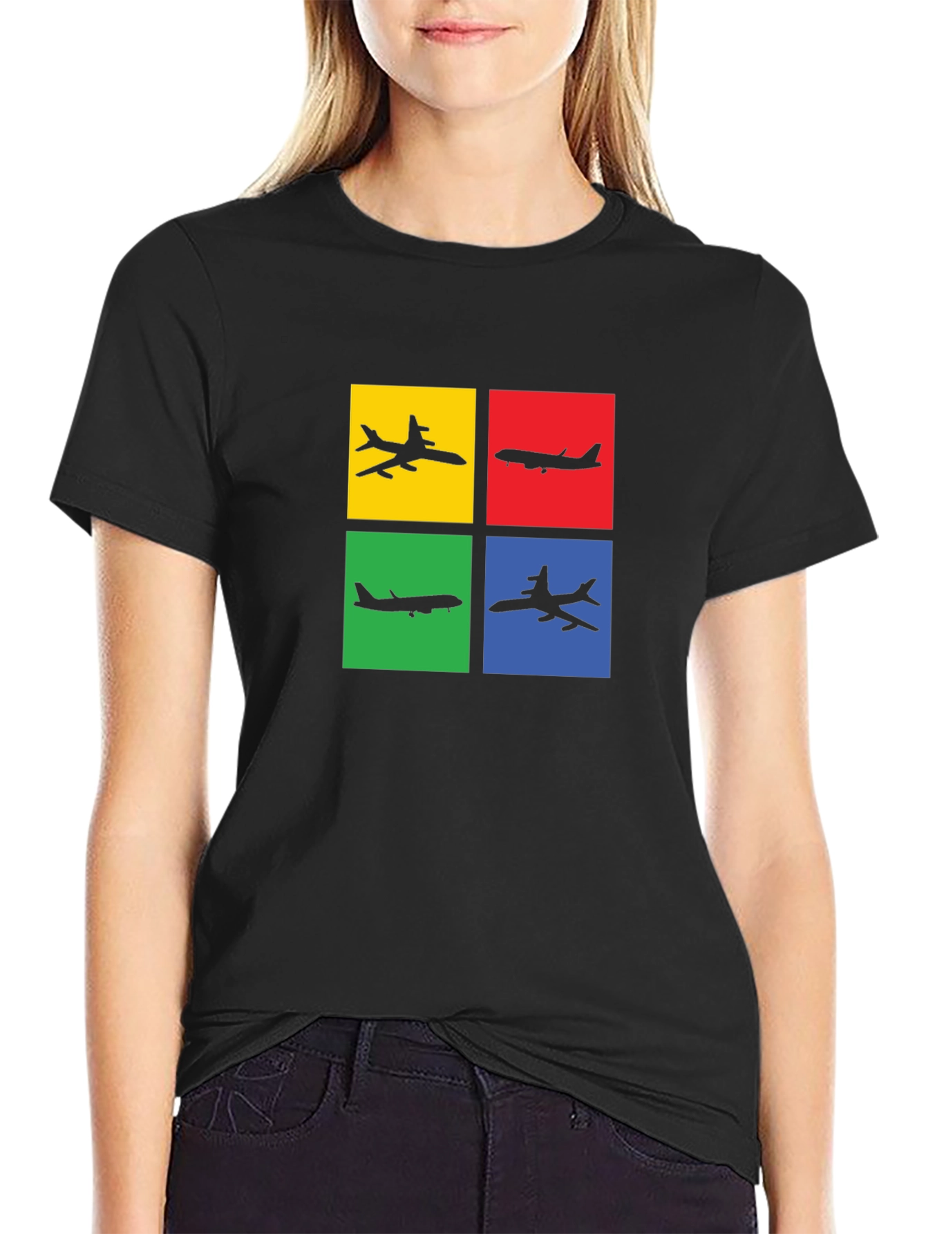 Airplane Silhouette Graphic Tee - Mens Black T-Shirt