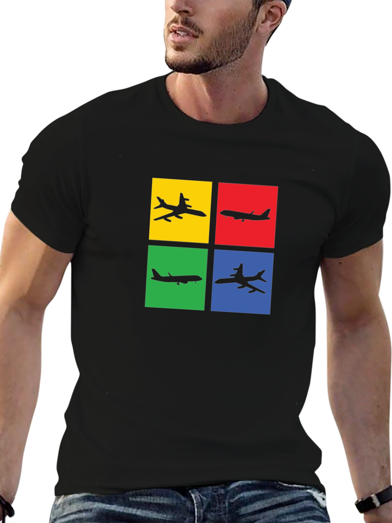 Airplane Silhouette Graphic Tee - Mens Black T-Shirt