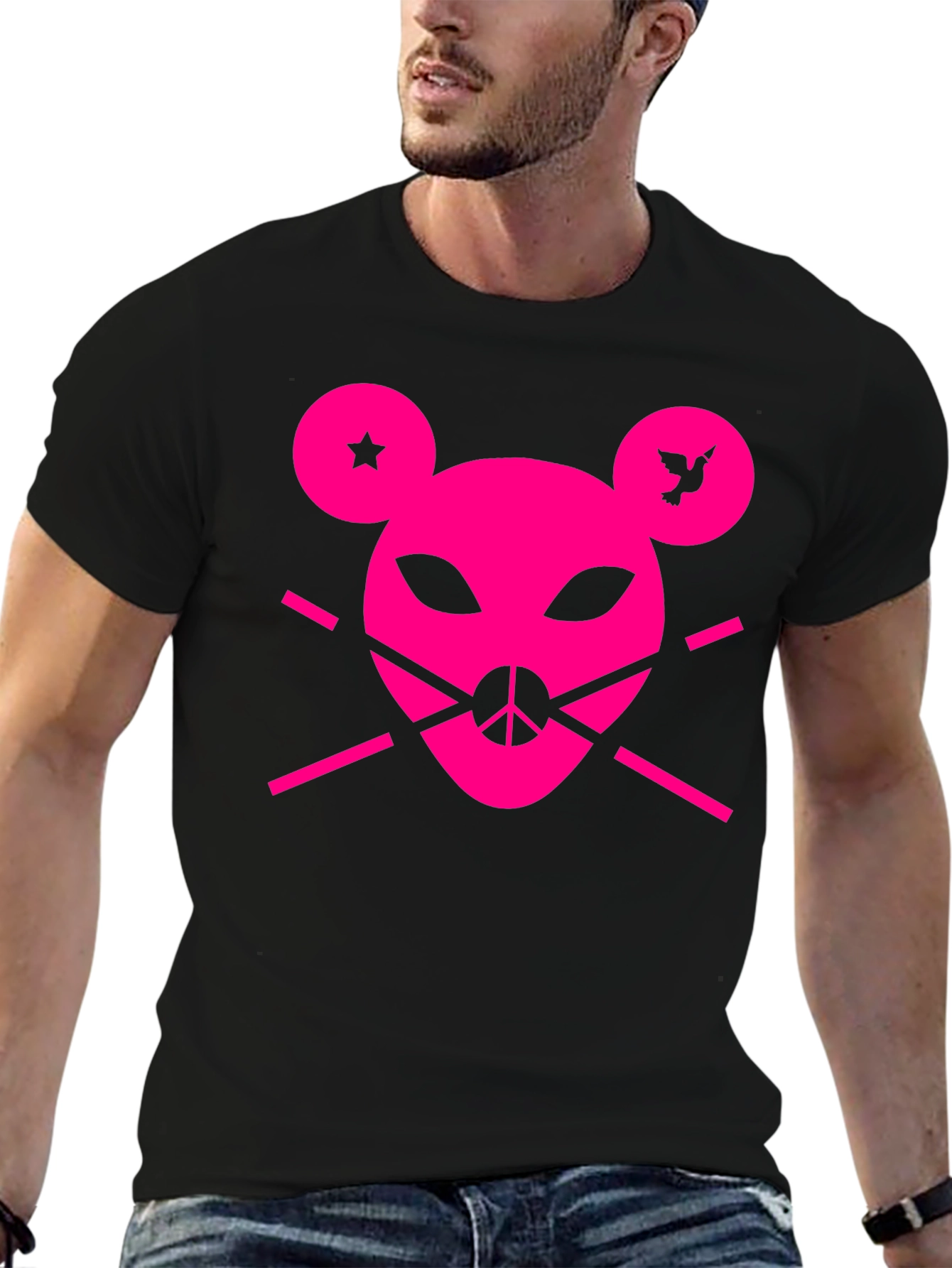 Abstract Pink Mouse Graphic Tee - Unisex Black T-Shirt