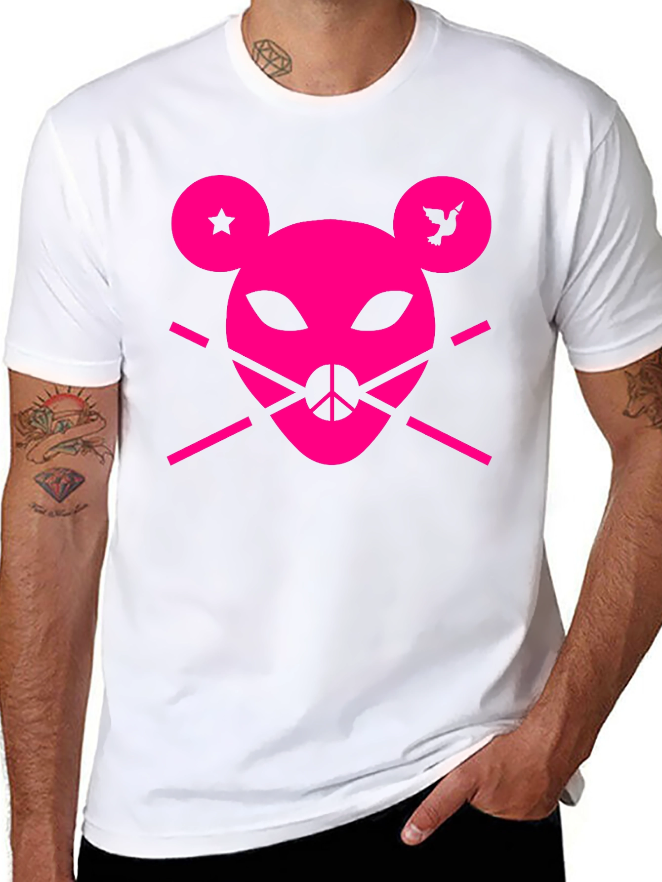 Abstract Pink Mouse Graphic Tee - Unisex Black T-Shirt
