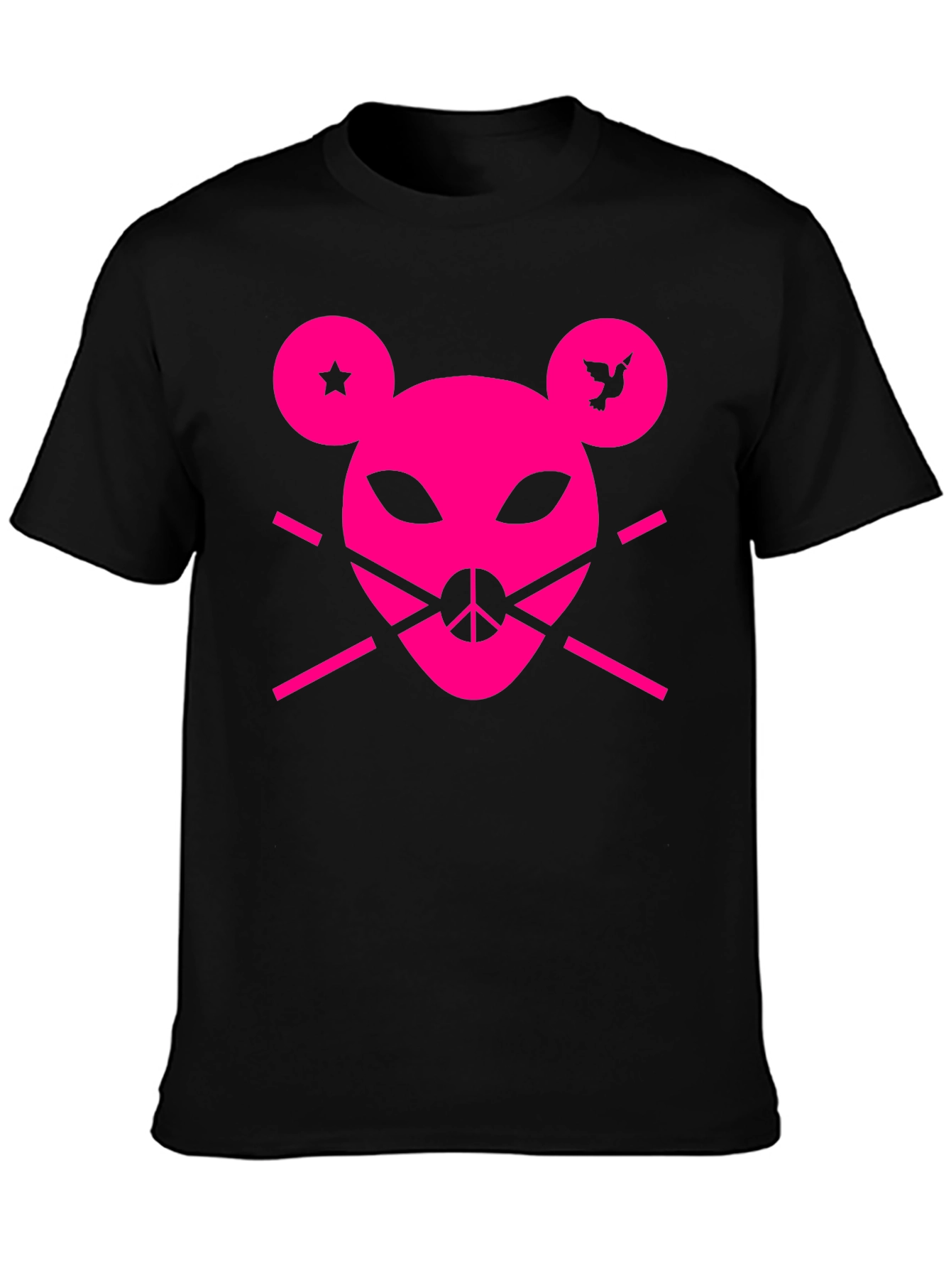 Abstract Pink Mouse Graphic Tee - Unisex Black T-Shirt