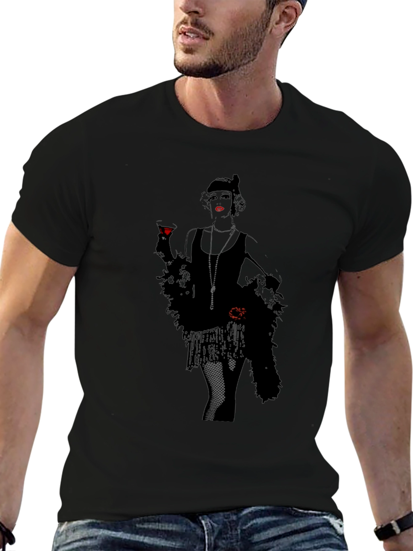 Retro Flapper Graphic Tee - Black