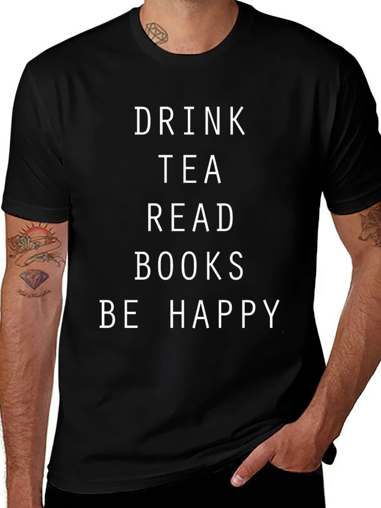 Drink Tea Read Books Be Happy Black T-Shirt