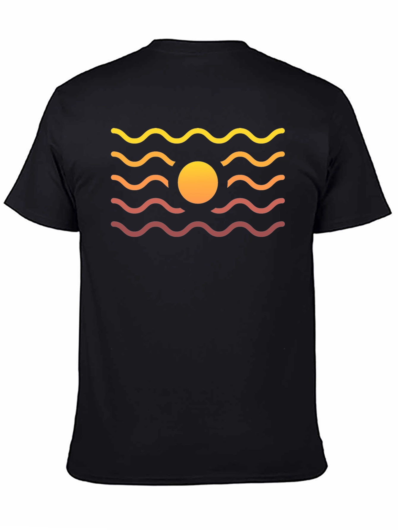 Sunset Waves Graphic Tee - Black Cotton Blend T-Shirt