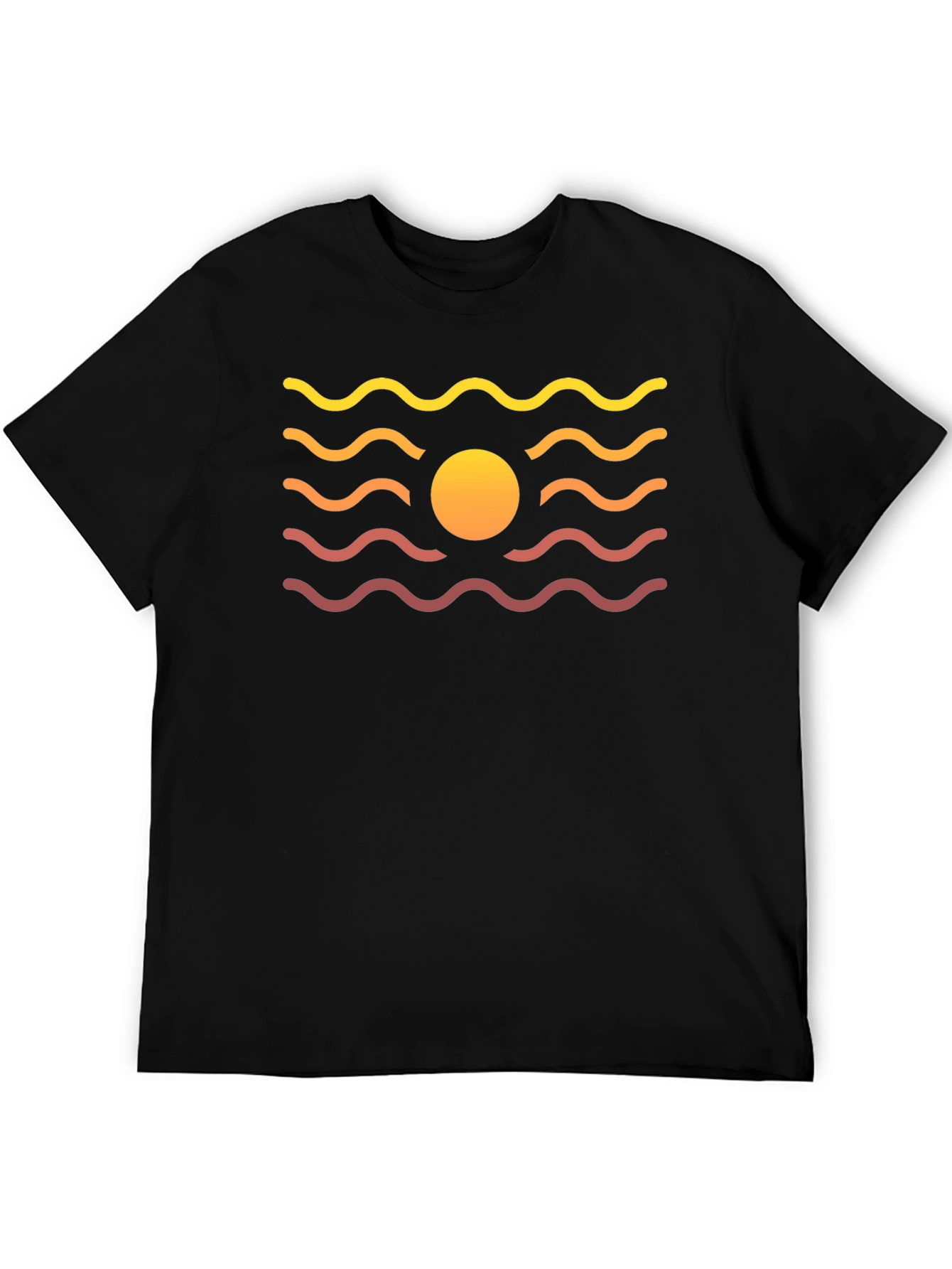 Sunset Waves Graphic Tee - Black Cotton Blend T-Shirt