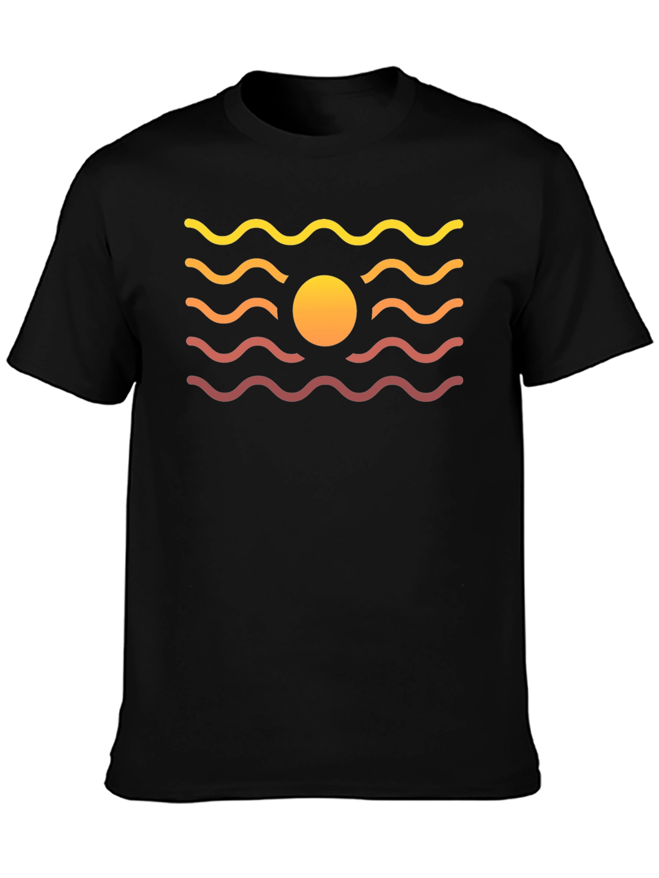 Sunset Waves Graphic Tee - Black Cotton Blend T-Shirt