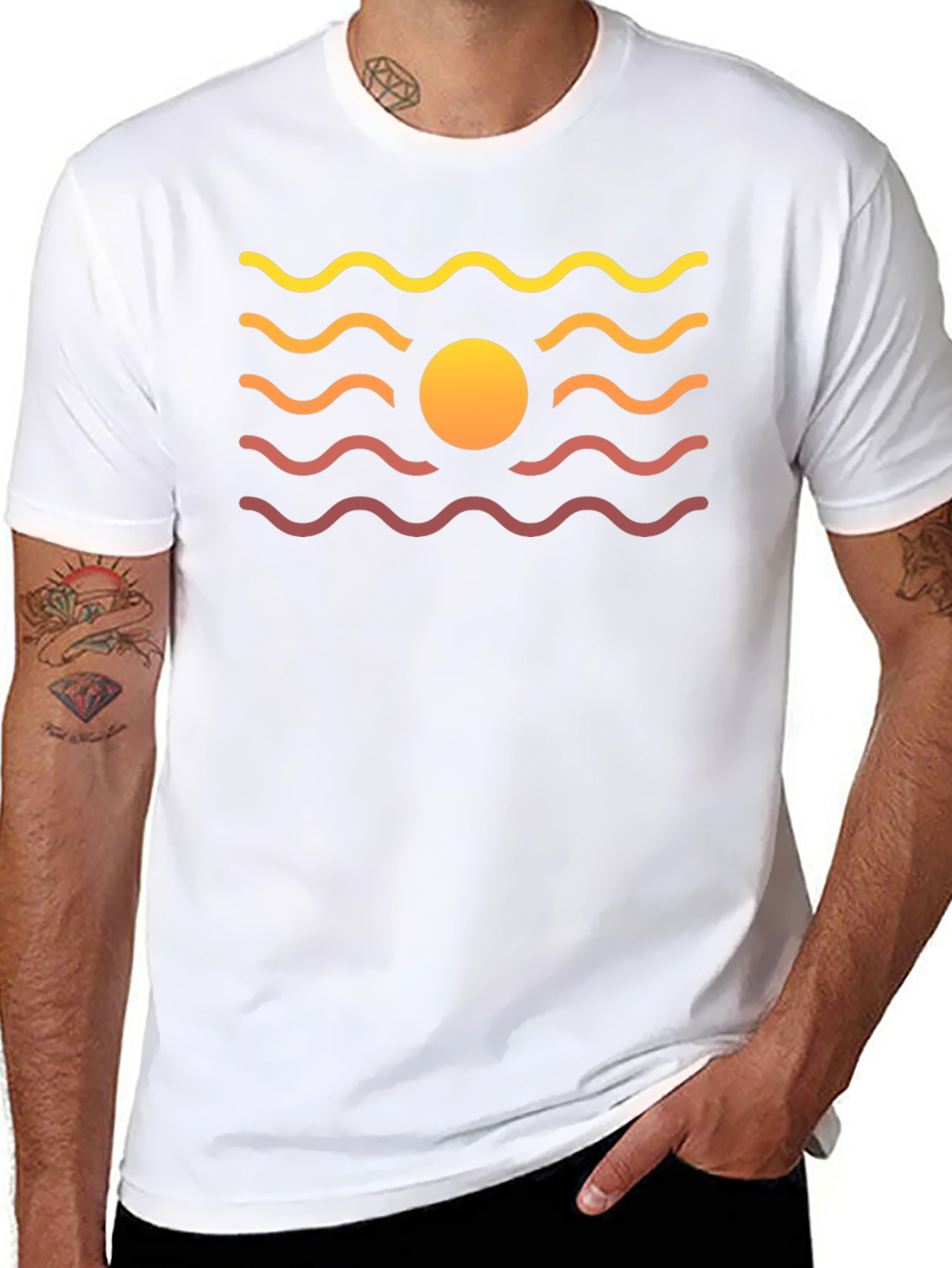 Sunset Waves Graphic Tee - Black Cotton Blend T-Shirt