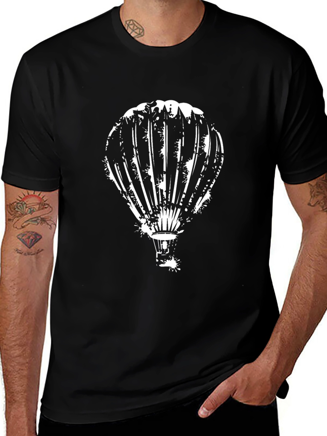 Mens Black Hot Air Balloon Graphic Tee