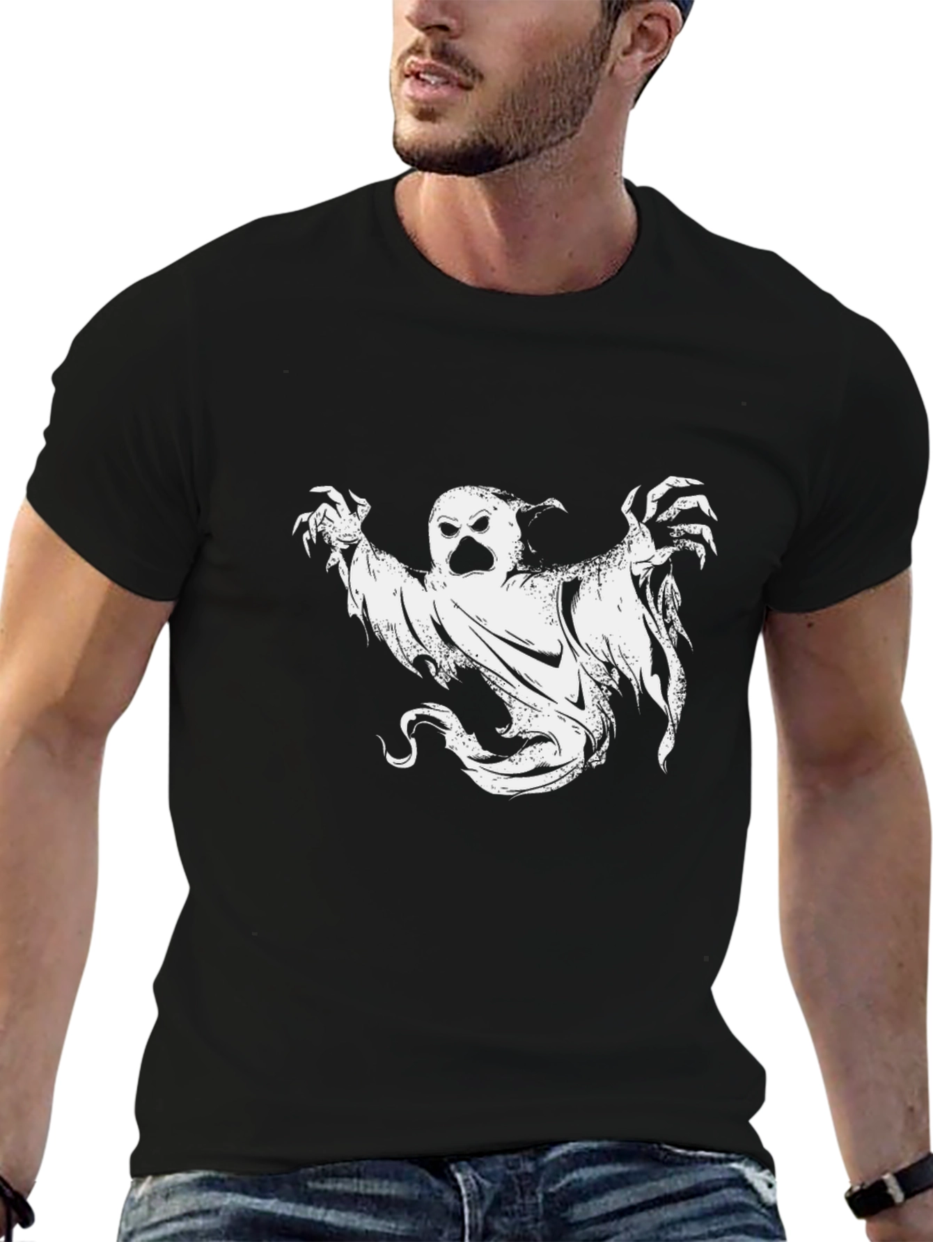 Spooky Ghost Graphic Tee - Black