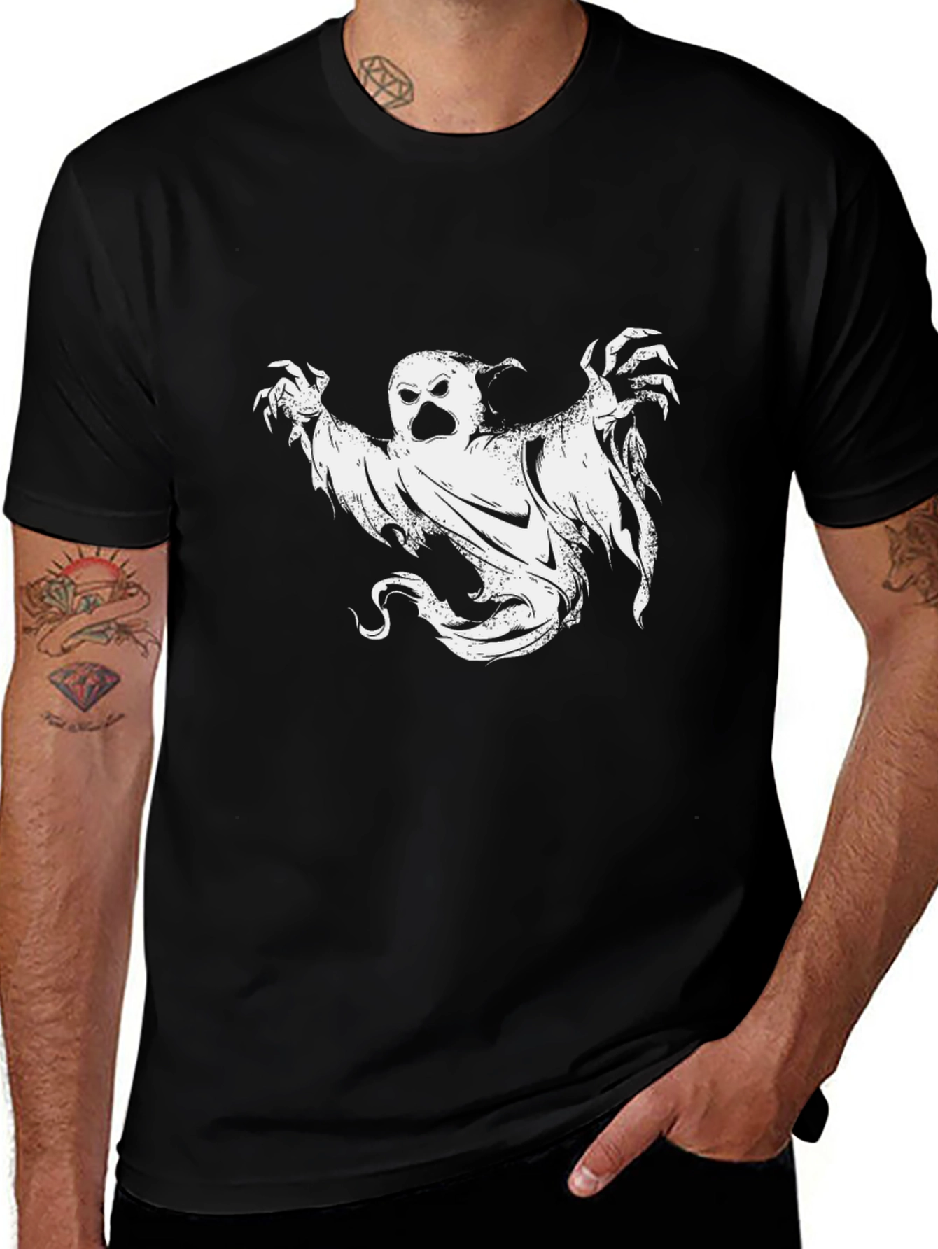 Spooky Ghost Graphic Tee - Black