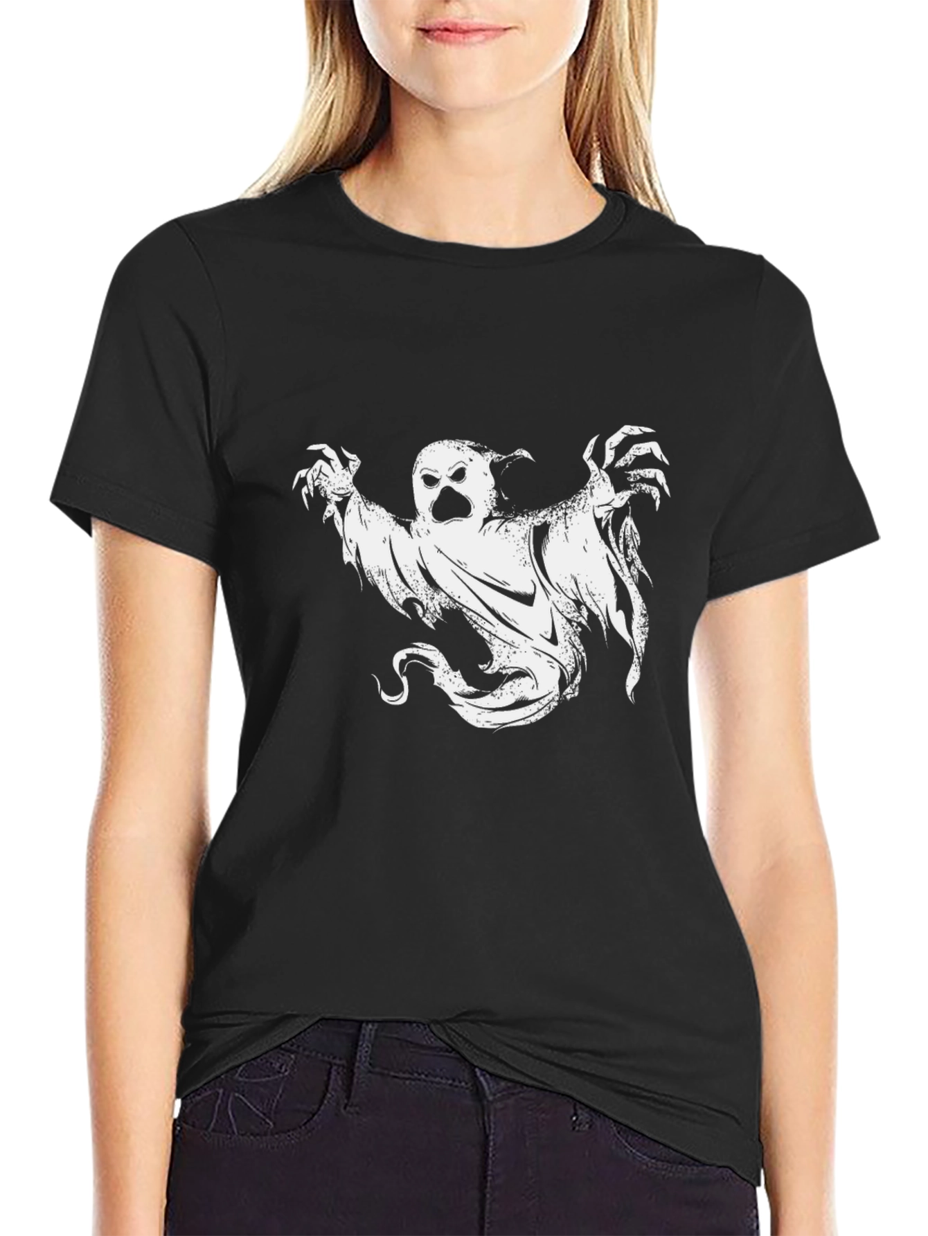 Spooky Ghost Graphic Tee - Black