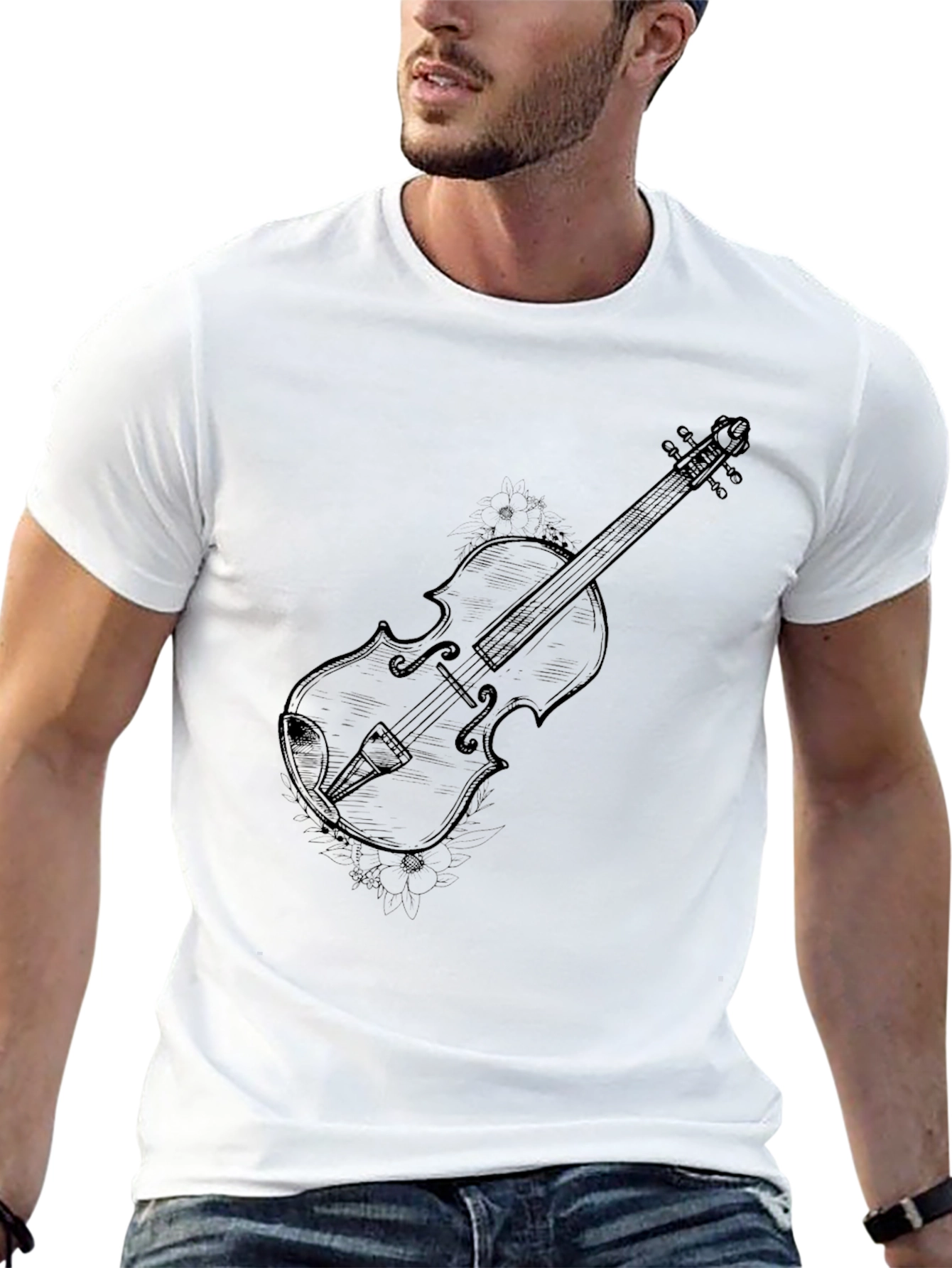 Violin Sketch Black T-Shirt - Music Lover Tee