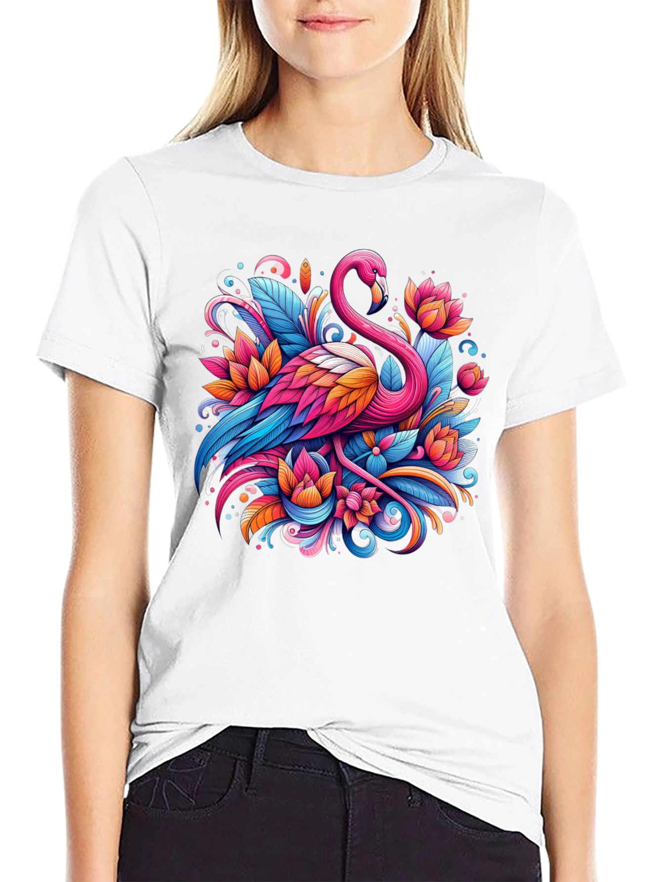 Vibrant Flamingo Graphic Tee - Tropical Art Shirt