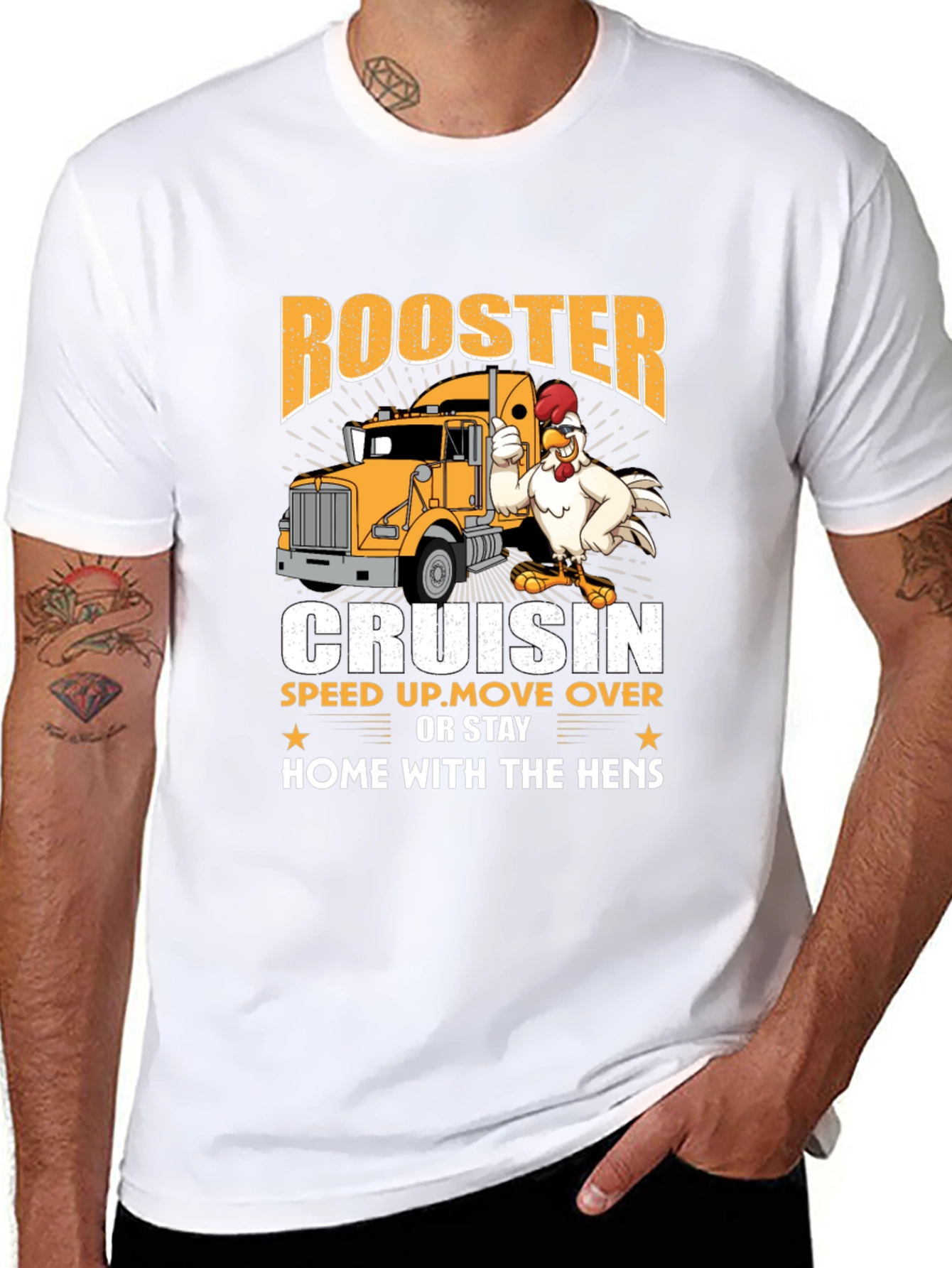 Rooster Cruisin Trucker T-Shirt - Funny Road Trip Tee