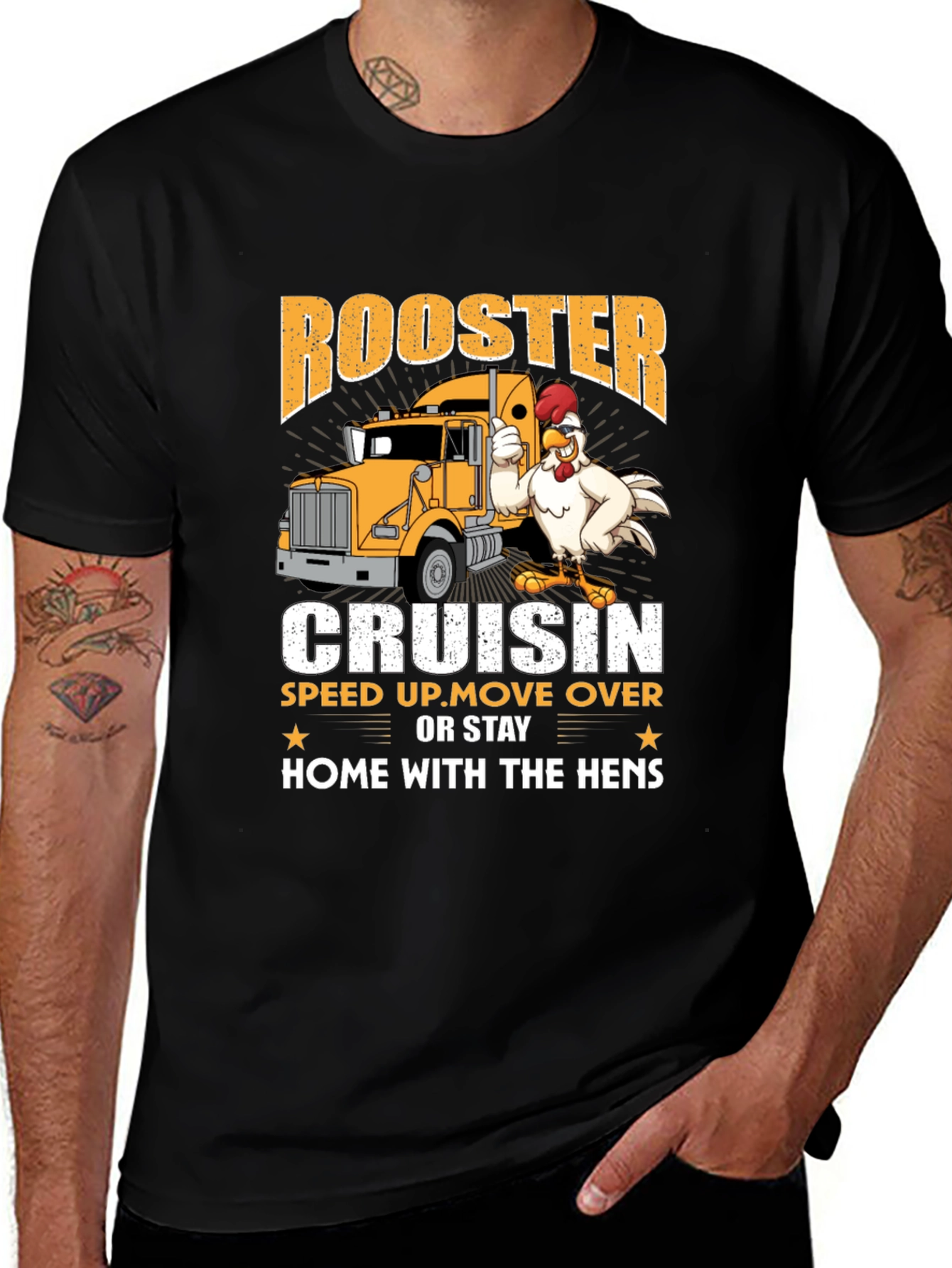 Rooster Cruisin Trucker T-Shirt - Funny Road Trip Tee