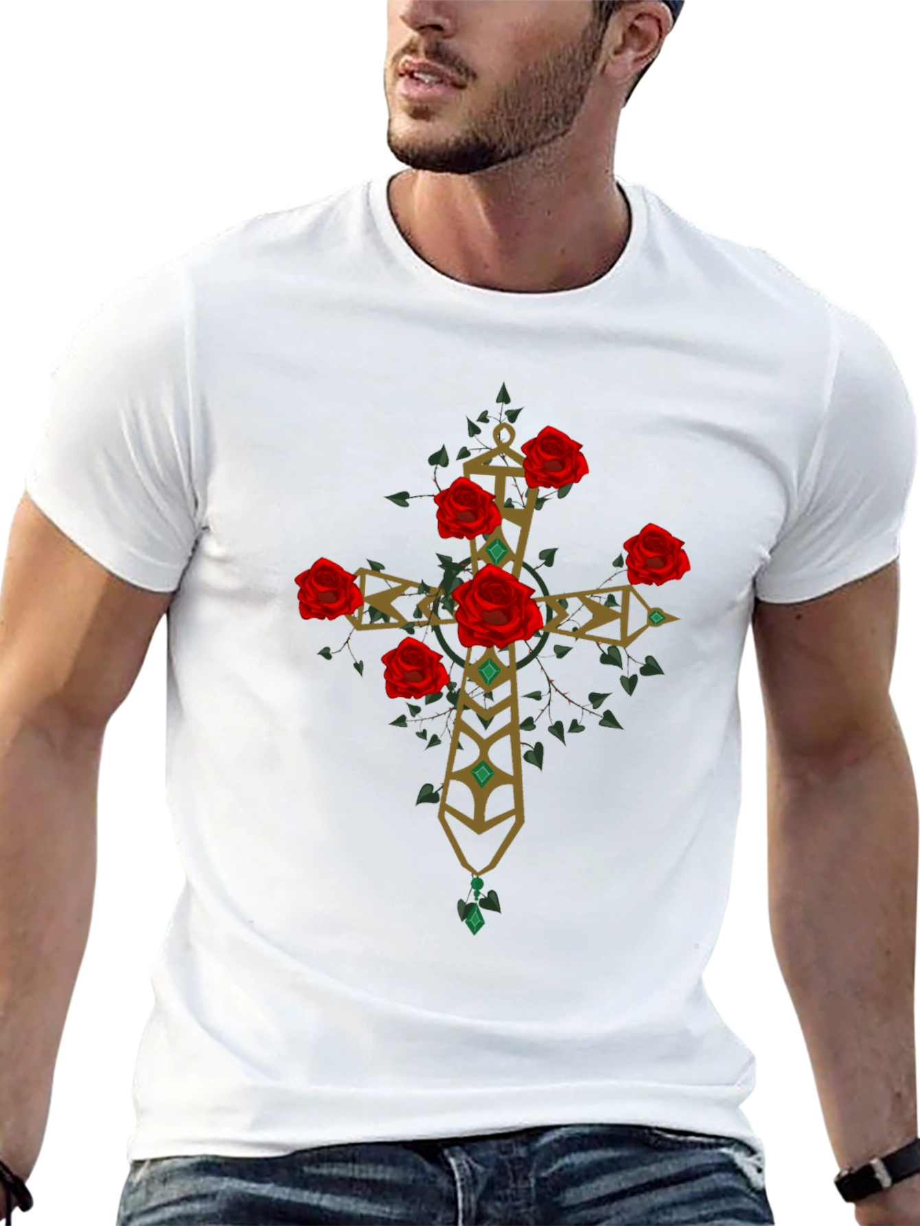 Rose Cross Graphic Tee - Stylish Print