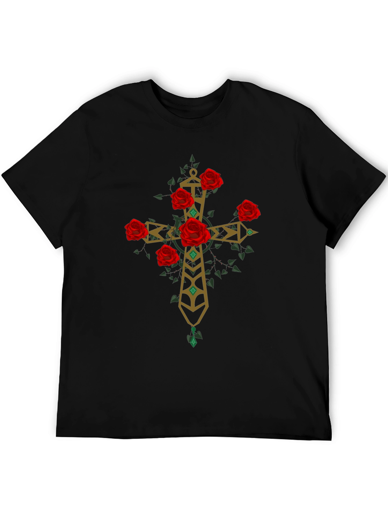 Rose Cross Graphic Tee - Stylish Print