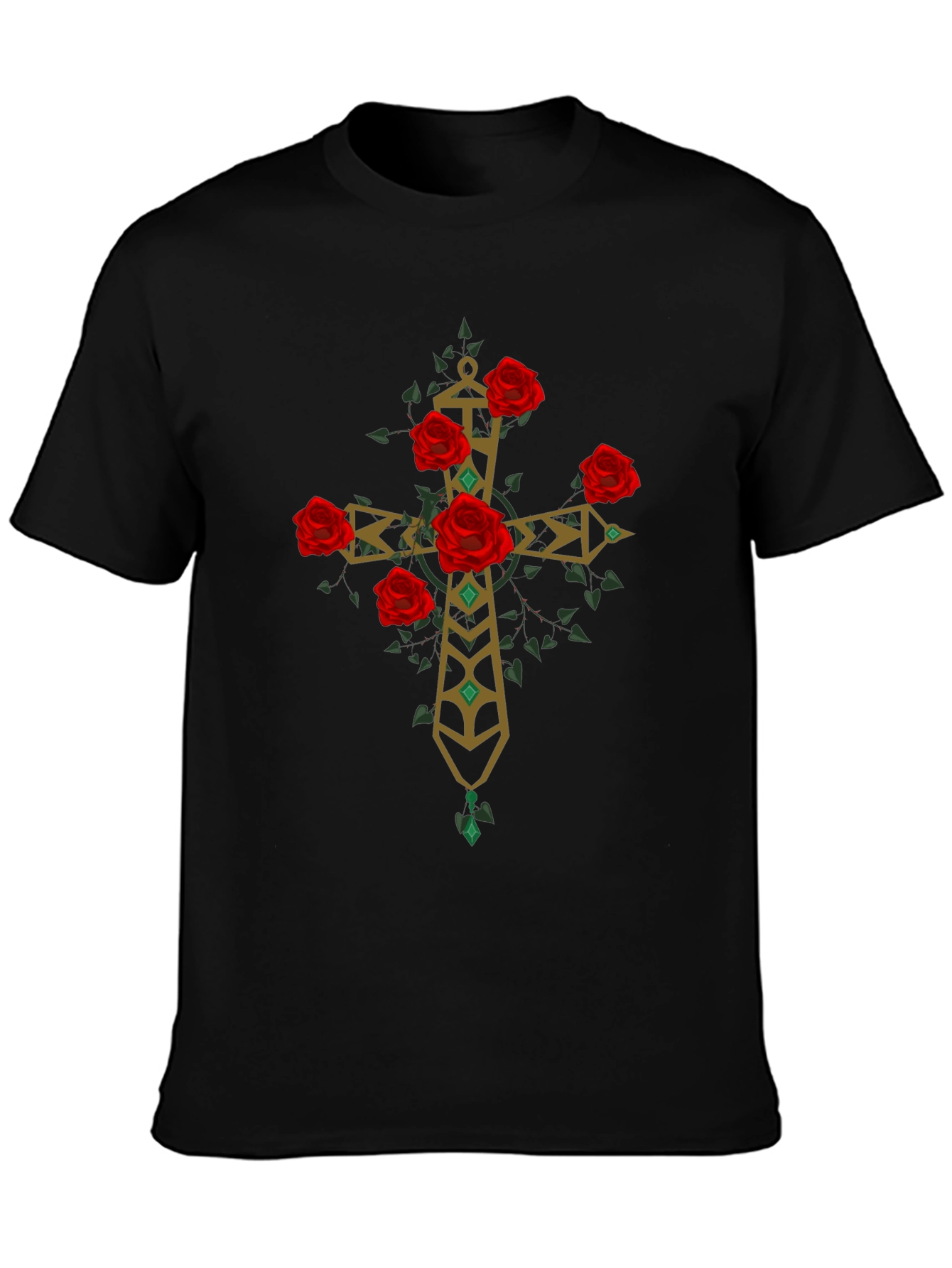 Rose Cross Graphic Tee - Stylish Print
