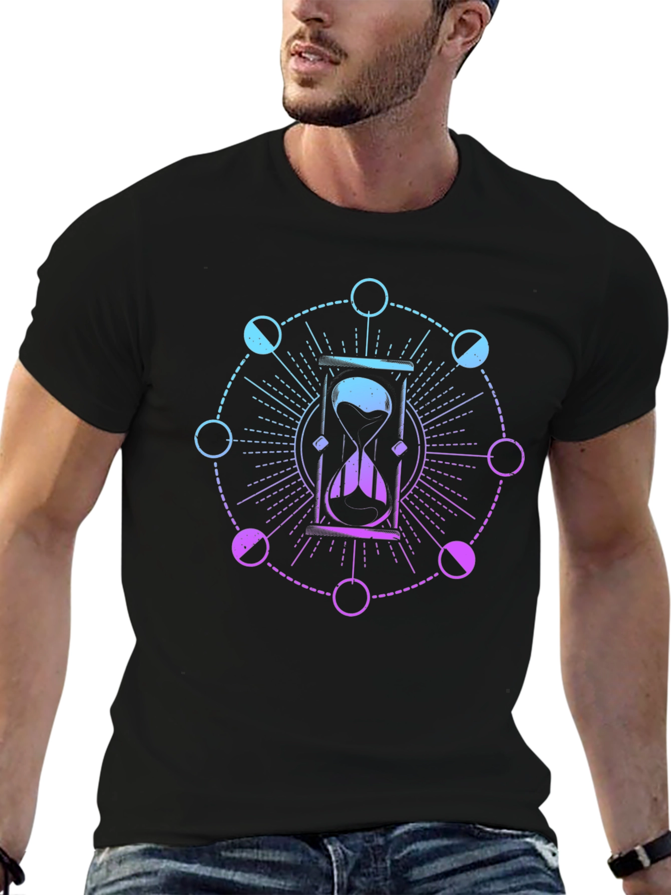Hourglass and Moon Phases Black T-Shirt