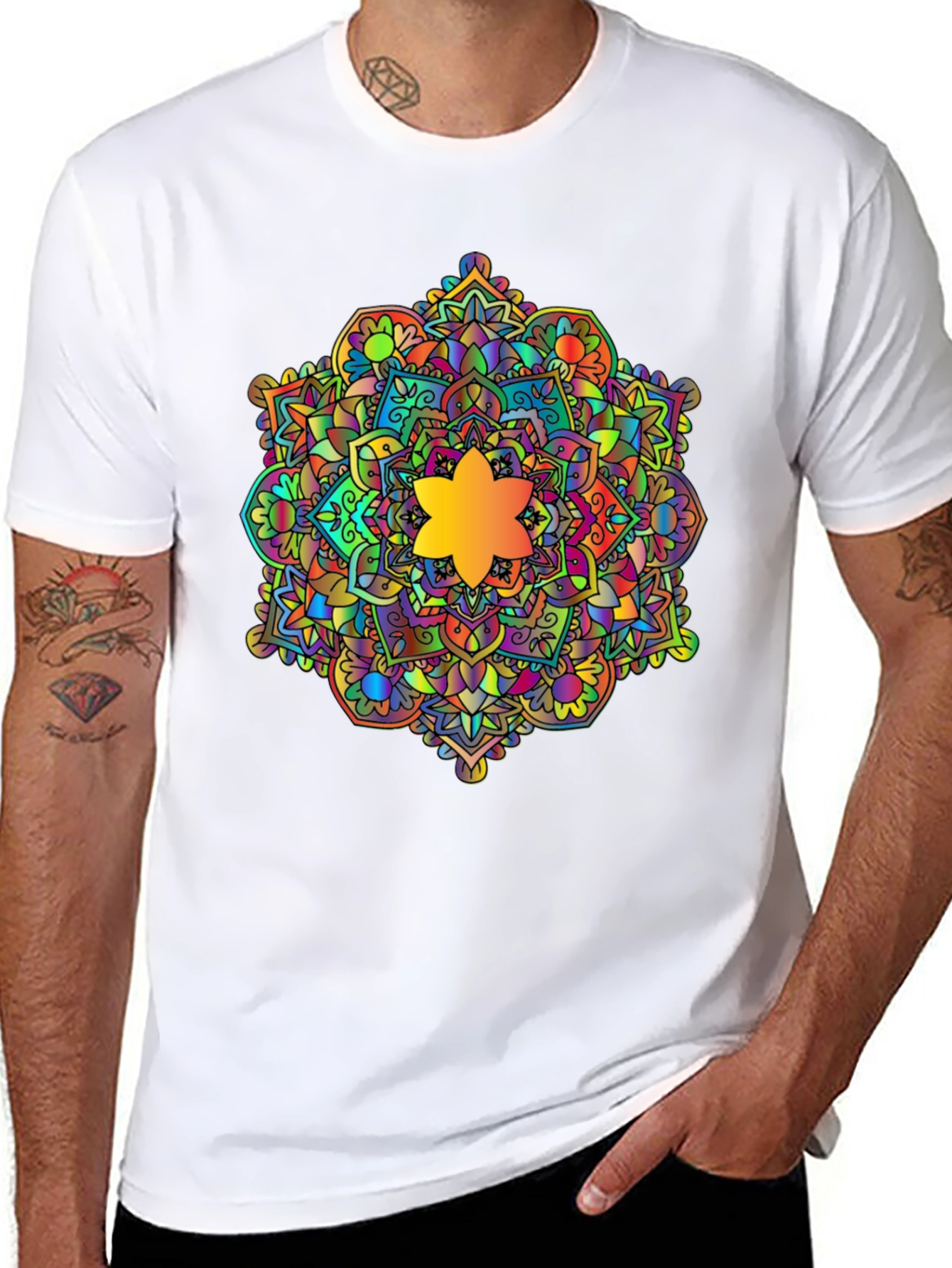 Vibrant Mandala Graphic Black T-Shirt