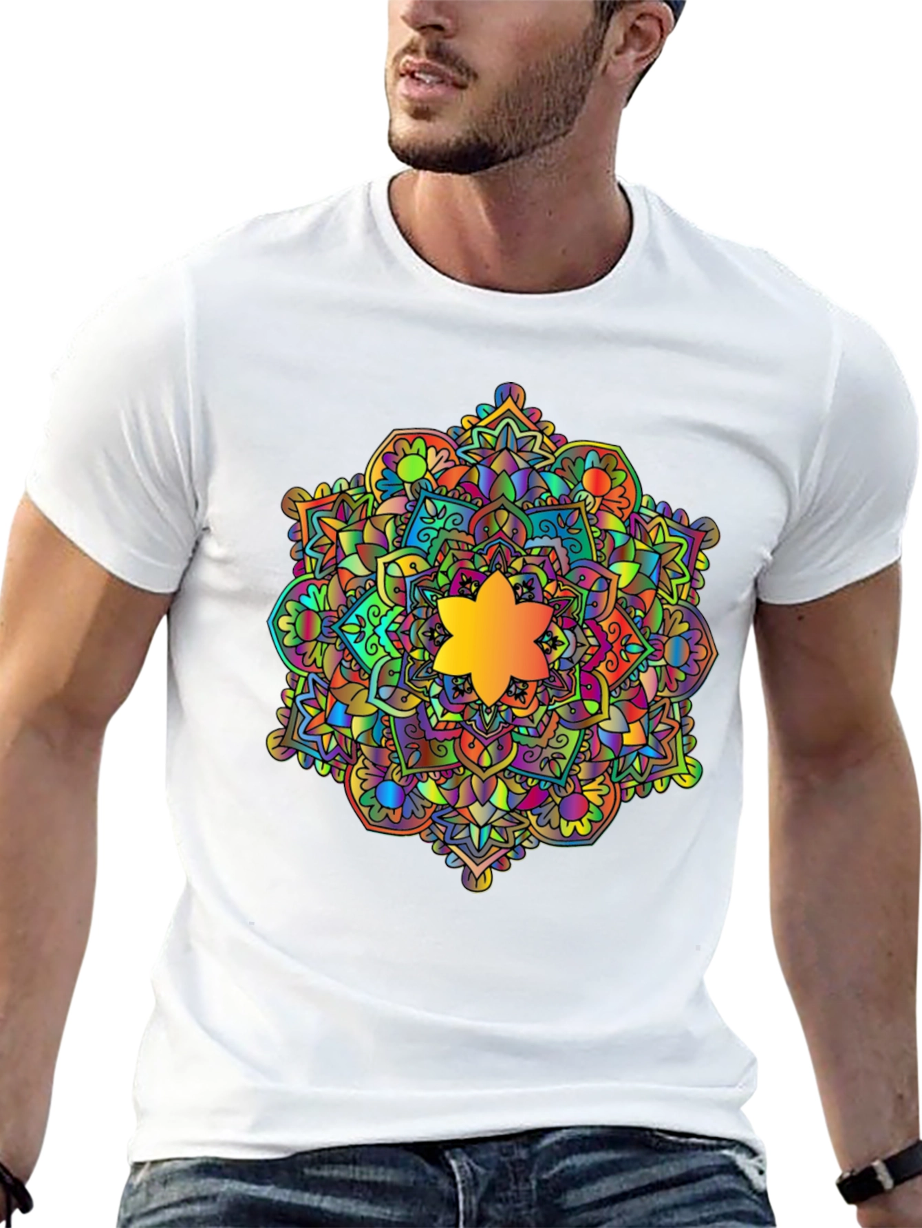 Vibrant Mandala Graphic Black T-Shirt